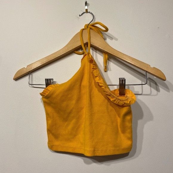 Zara Zara Orange Cropped Ribbed Halter Neck Summer Tank Top Size S / US 4 / IT 40 - 1 Thumbnail