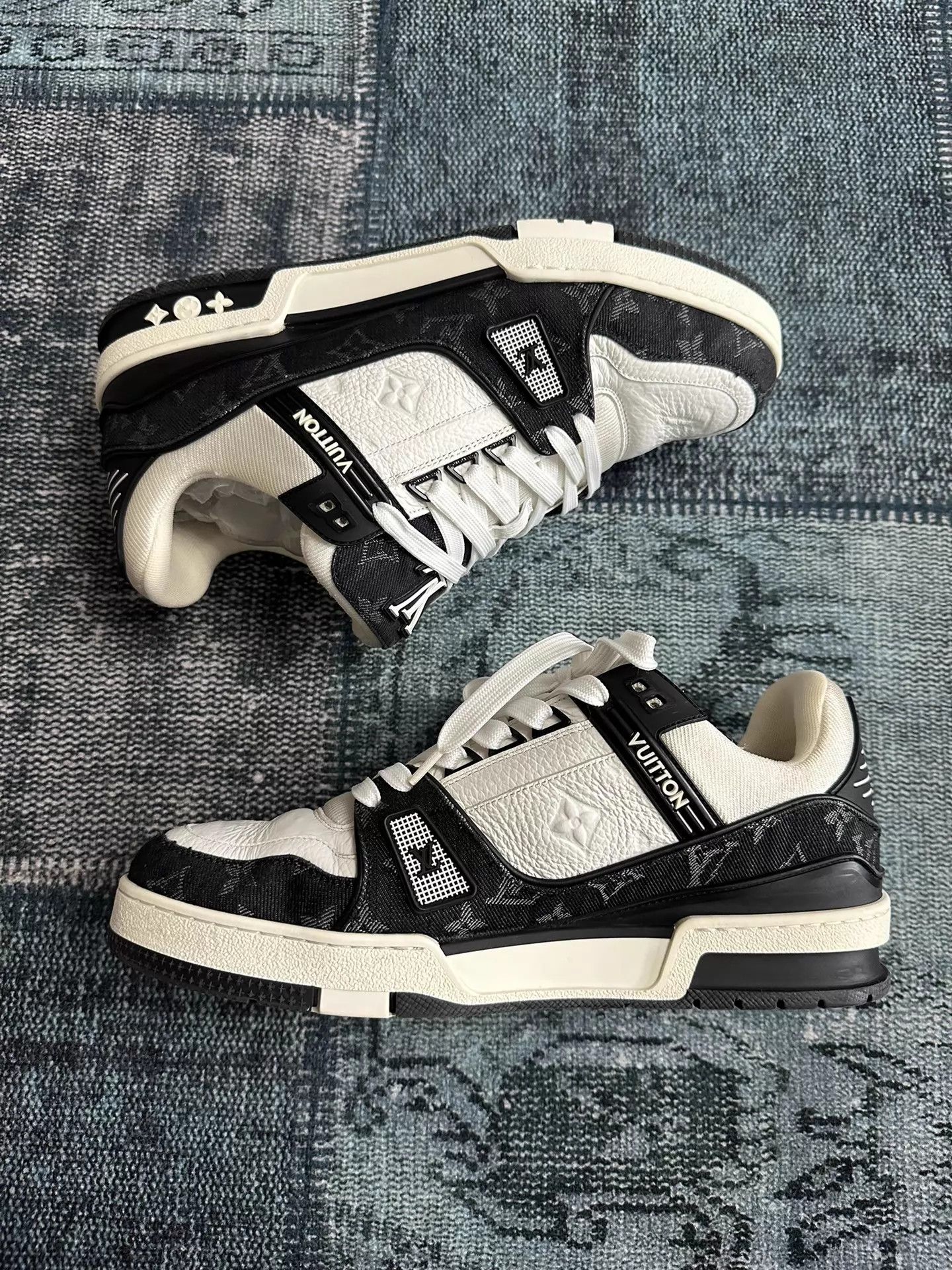 Louis Vuitton LV Trainer Black White Denim 42 (No Box) Size US 9 / EU 42 - 1 Thumbnail