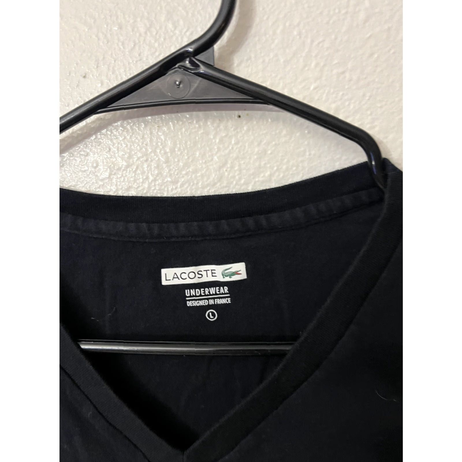Lacoste Lacoste Shirt Men Sleepshirt Short Sleeve Tee Black Solid Stretch Logo V-Neck L Size Size US L / EU 52-54 / 3 - 3 Thumbnail