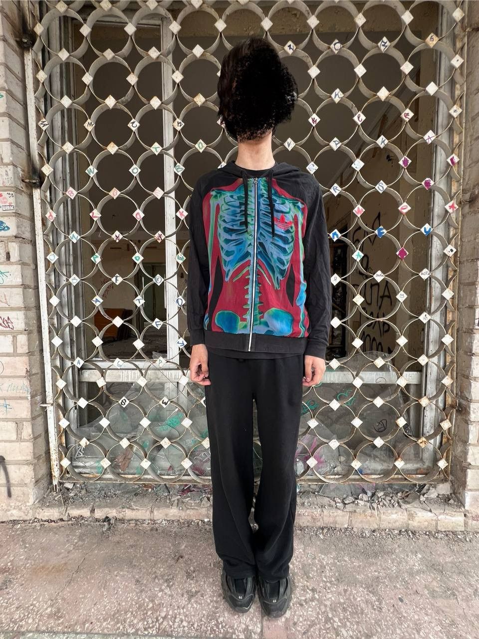 Adidas Vintage Y2K Adidas X-Ray Skeleton Mesh Gaultier Style Hoodie Size US M / EU 48-50 / 2 - 1 Thumbnail