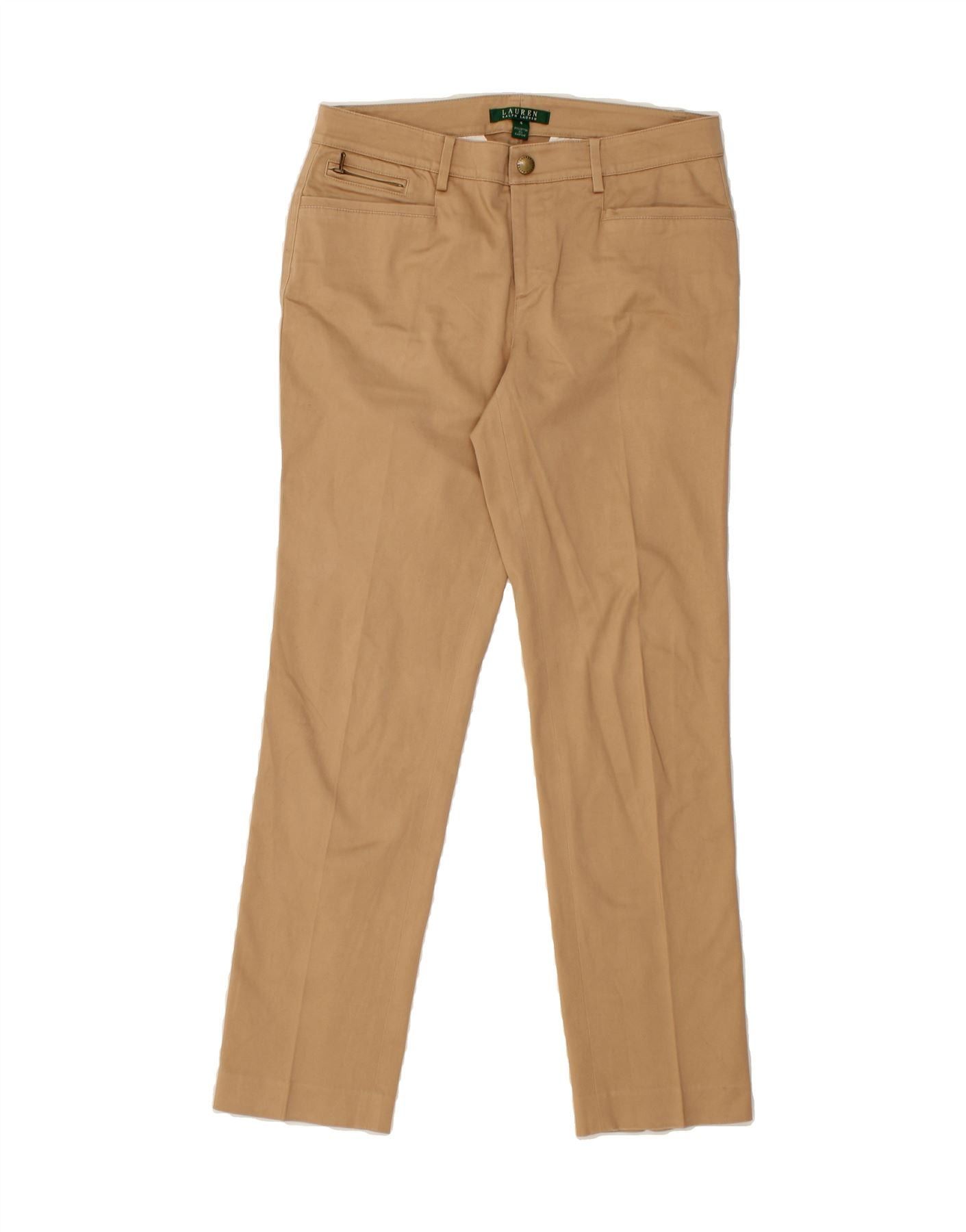 Ralph Lauren Womens Slim Casual Trousers US 4 Small W32 L29 Brown Cotton Size 25" / US 0 / IT 36 - 1 Thumbnail