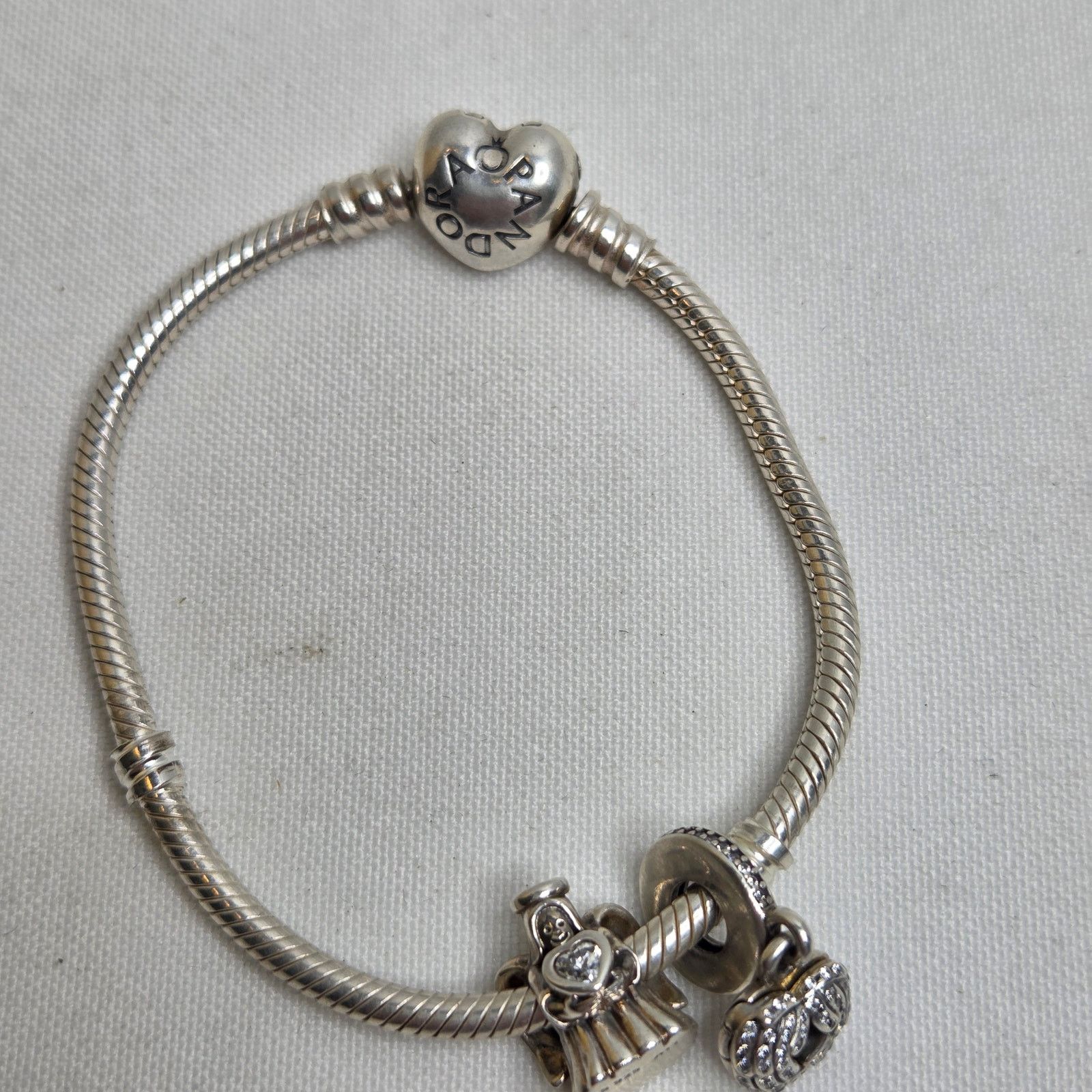 pandora Sterling Silver Pandora Bracelet W/ Angel & Heart Charm Size ONE SIZE - 4 Thumbnail