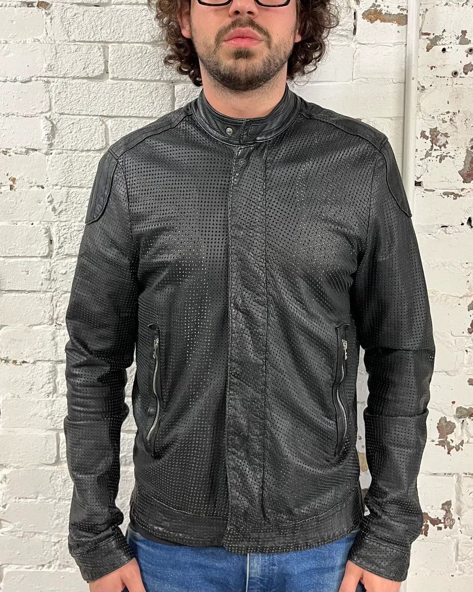 Giorgio Brato Giorgio Brato Black Perforated Leather Biker Jacket Size US M / EU 48-50 / 2 - 2 Thumbnail
