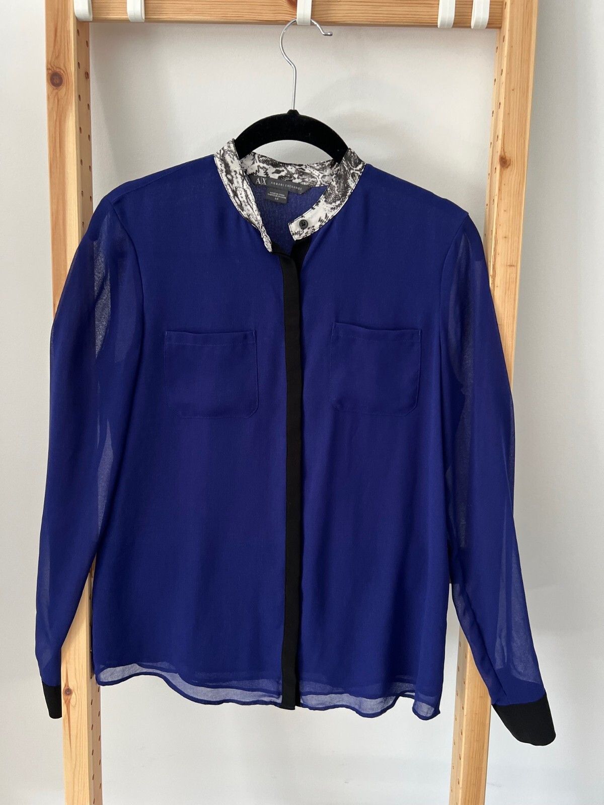 Armani Exchange A/X Armani Exchange Banded Collar Sheer Blouse Blue ( S ) Size S / US 4 / IT 40 - 1 Thumbnail