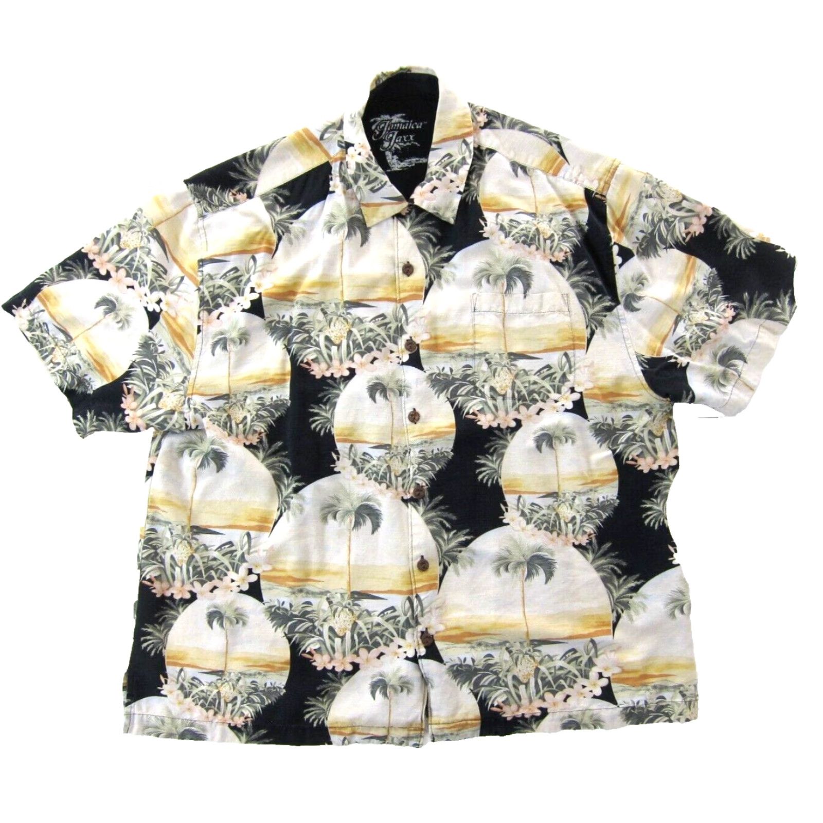 Vintage Vtg Jamaica Jaxx Silk Yellow Black Floral Hawaii Button Short Sleeve Shirt XXL Size US XXL / EU 58 / 5 - 2 Thumbnail