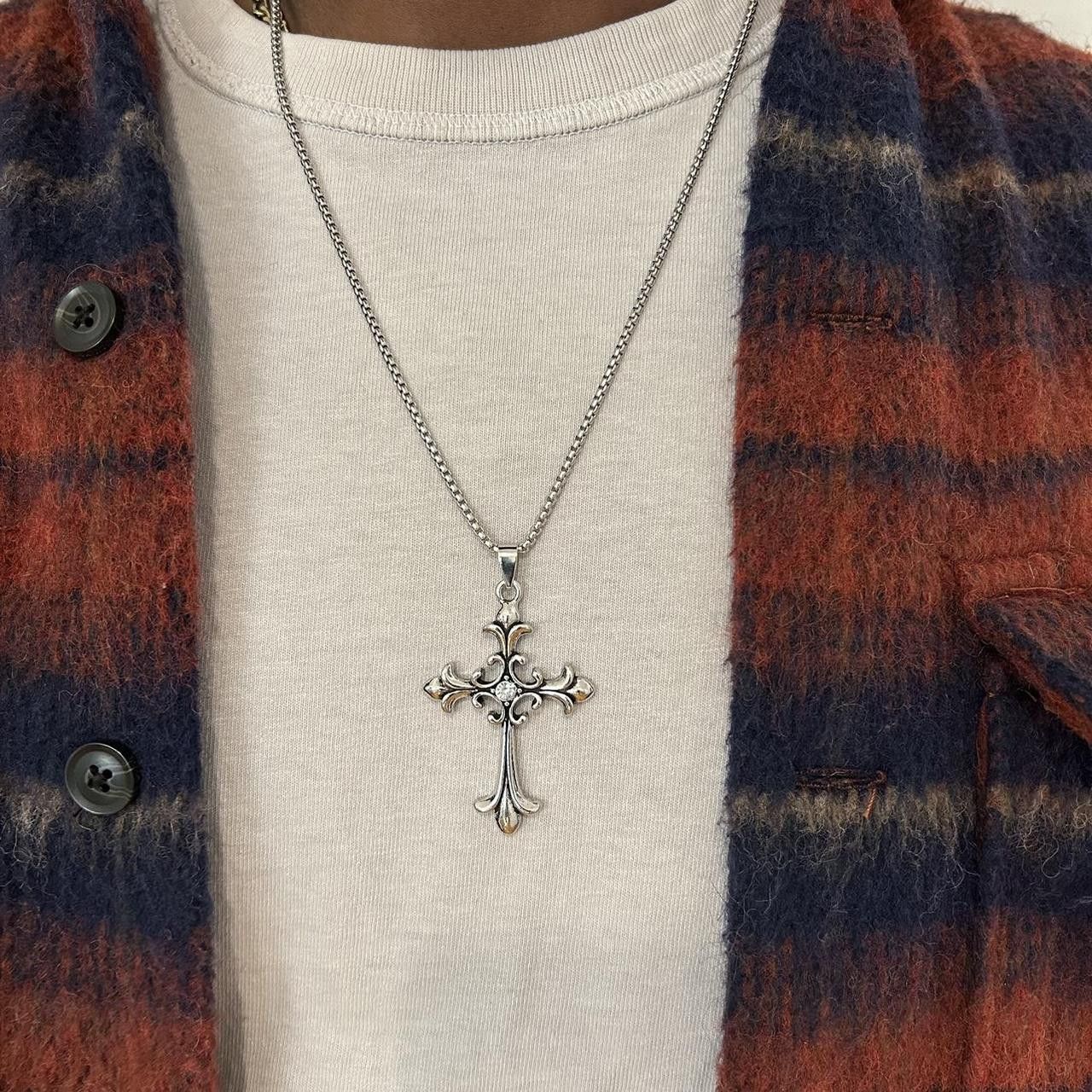 Japanese Brand × Vintage Y2K 2000s Silver Studded Cross Skater Hip Hop Chain Size ONE SIZE - 3 Thumbnail