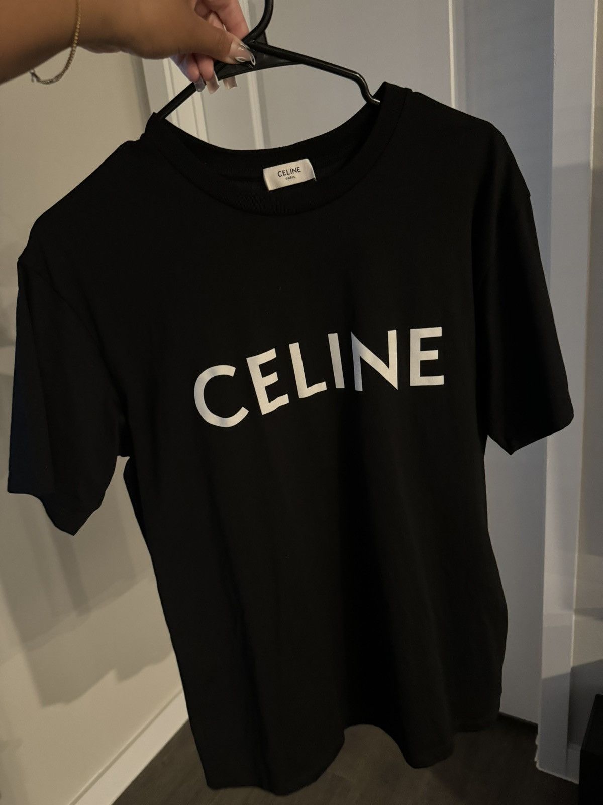 image of Celine Logo Print T Shirt in White, Women's (Size XS)