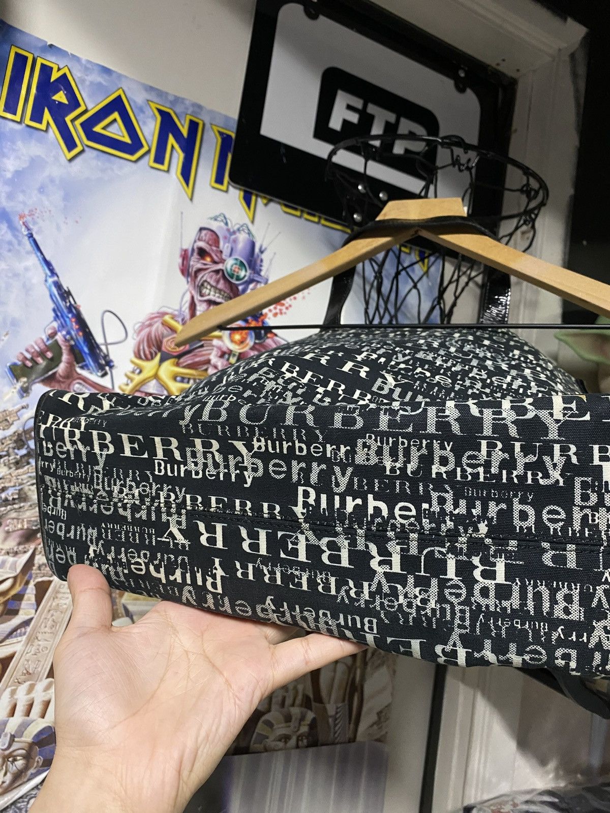 Burberry Burberry Spellout Logo Tote Bag Canvas Leather Handbag Y2K Size ONE SIZE - 9 Thumbnail