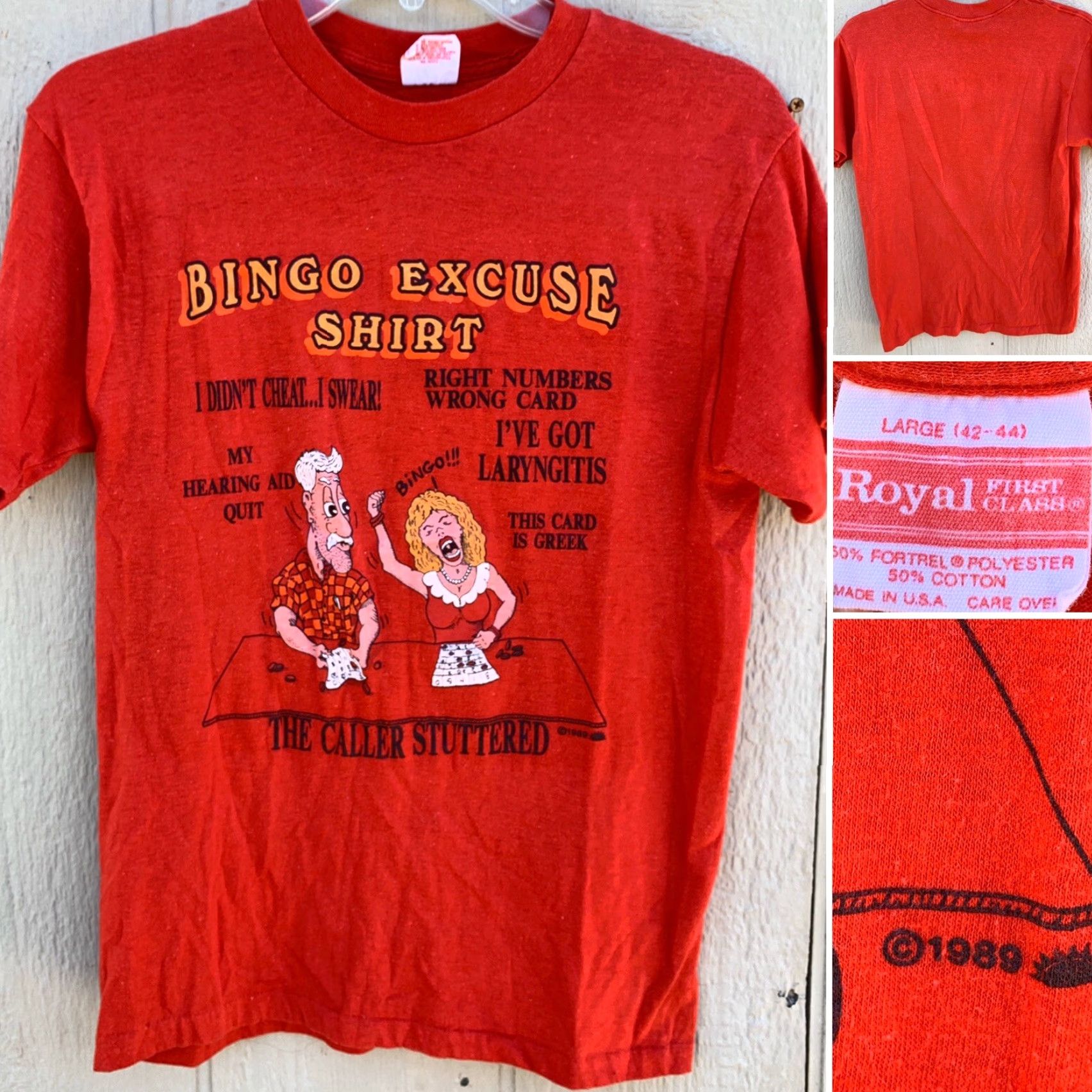 Vintage VINTAGE Royal First Class Shirt Men L Red Bingo Excuse Shirt Graphic Tee 1980s Size US L / EU 52-54 / 3 - 2 Thumbnail