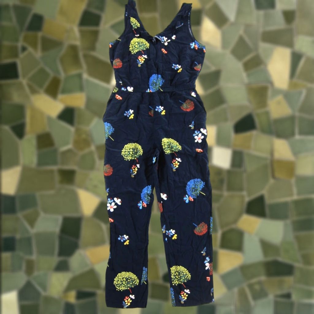 Ann Taylor Ann Taylor Loft Jumpsuit Womens 8 Floral Pocket Sleeveless V-Neck One-Piece Blue Rayon Size 30" / US 8 / IT 44 - 1 Thumbnail