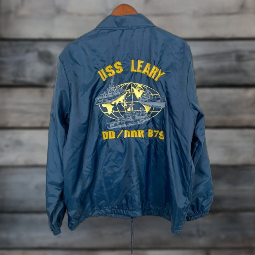 Vintage Vintage Yes Birdie Leary USS Windbreaker Jacket Men's Large Blue Snap Button Navy Patch? Size US L / EU 52-54 / 3 - 1 Thumbnail