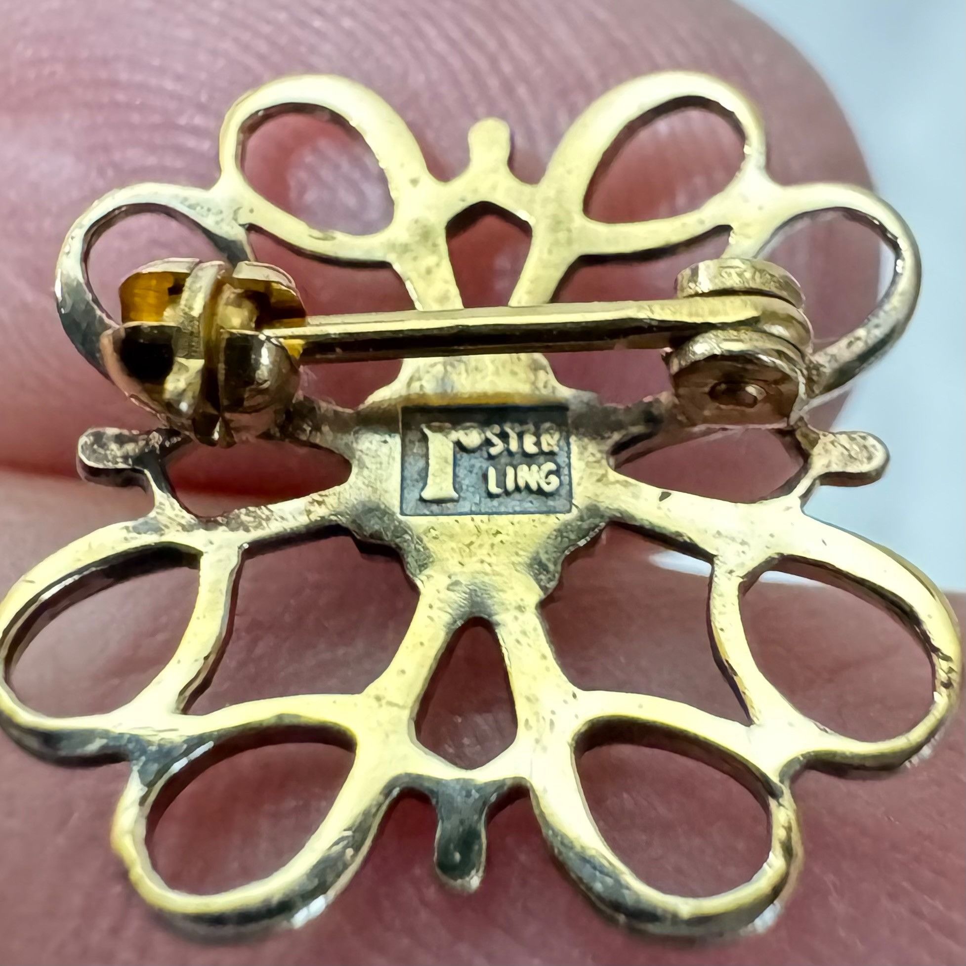 Vintage Gold Over Sterling Silver 925 Geometric Spinel Prong Set Sta Size ONE SIZE - 4 Thumbnail