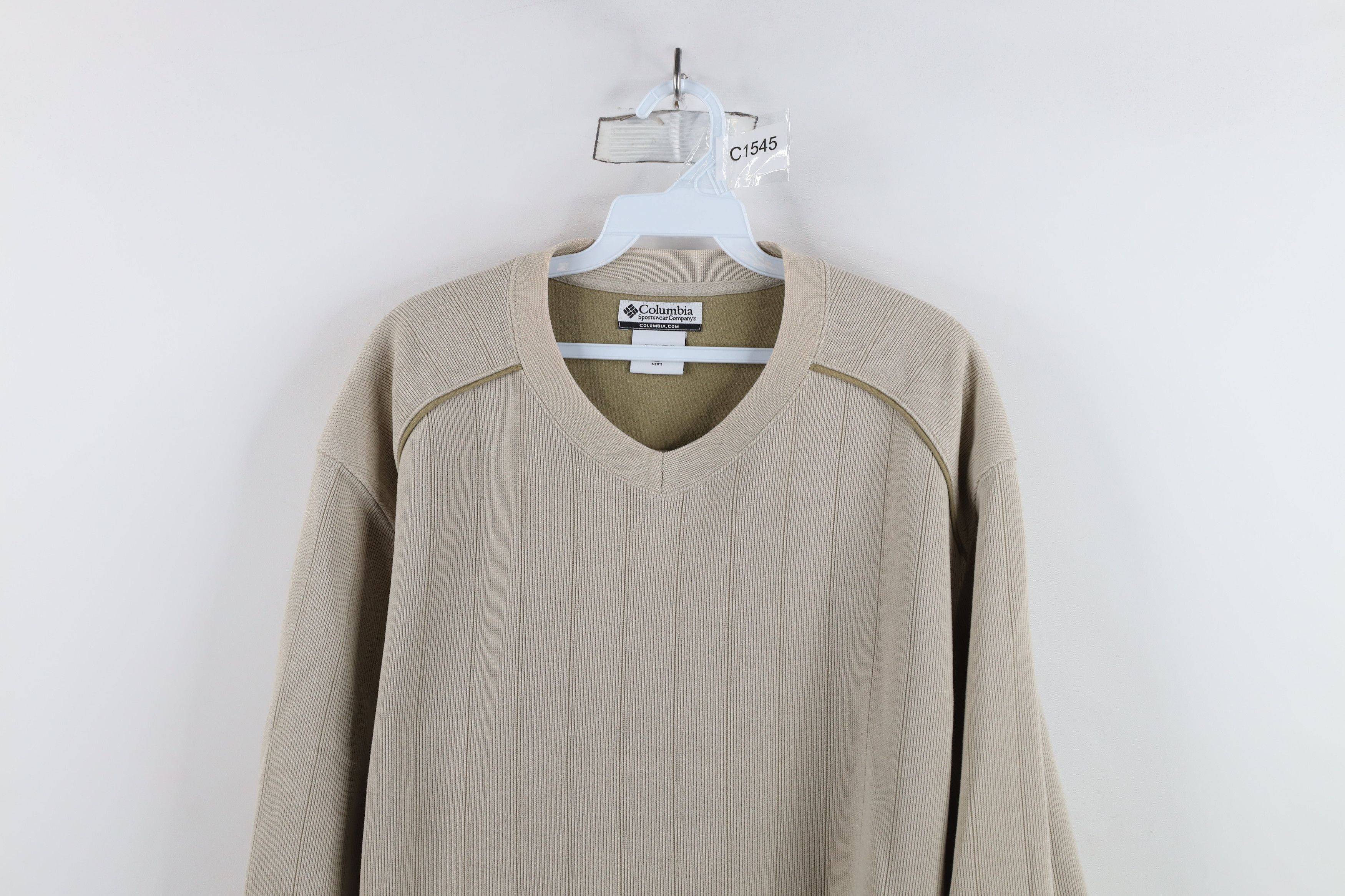 Columbia × Vintage Vintage Columbia Faded Ribbed Knit V-Neck Sweater Beige Size US L / EU 52-54 / 3 - 2 Thumbnail