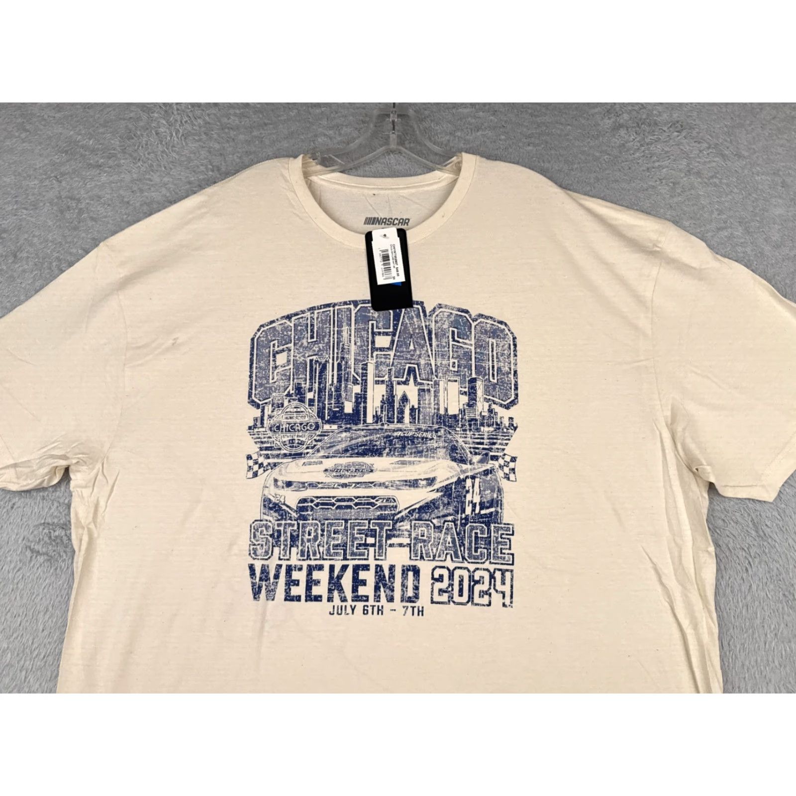 NASCAR Nascar Shirt Adult 3XL Ivory Cotton Short Sleeve Logo Chicago Street Race Cars Racing 2020s Mens Size US XXL / EU 58 / 5 - 4 Thumbnail