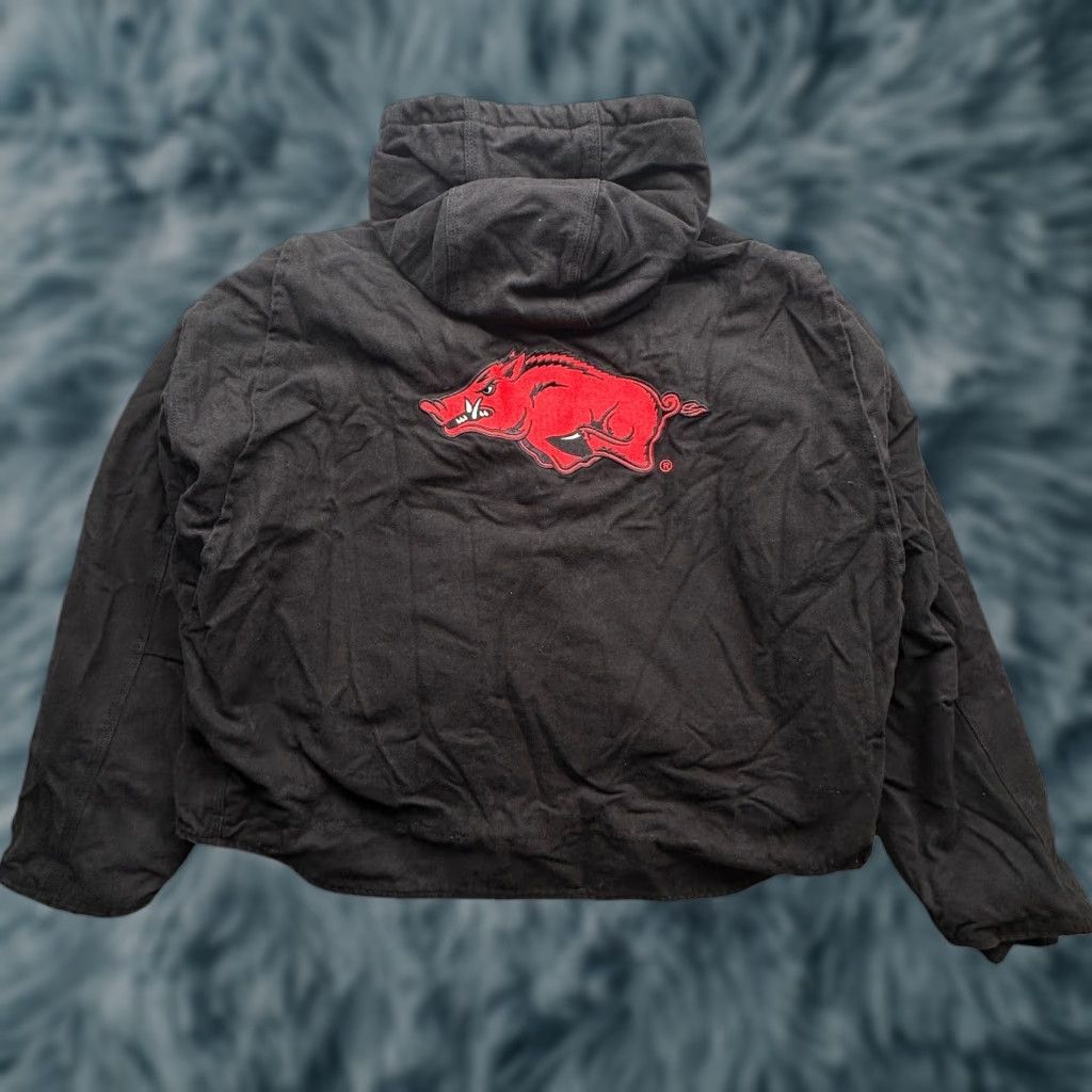 Vintage VINTAGE TeamWorx Arkansas Razorbacks Duck Canvas Work Jacket Mens XL Zip Hooded Lined Size US XL / EU 56 / 4 - 1 Thumbnail