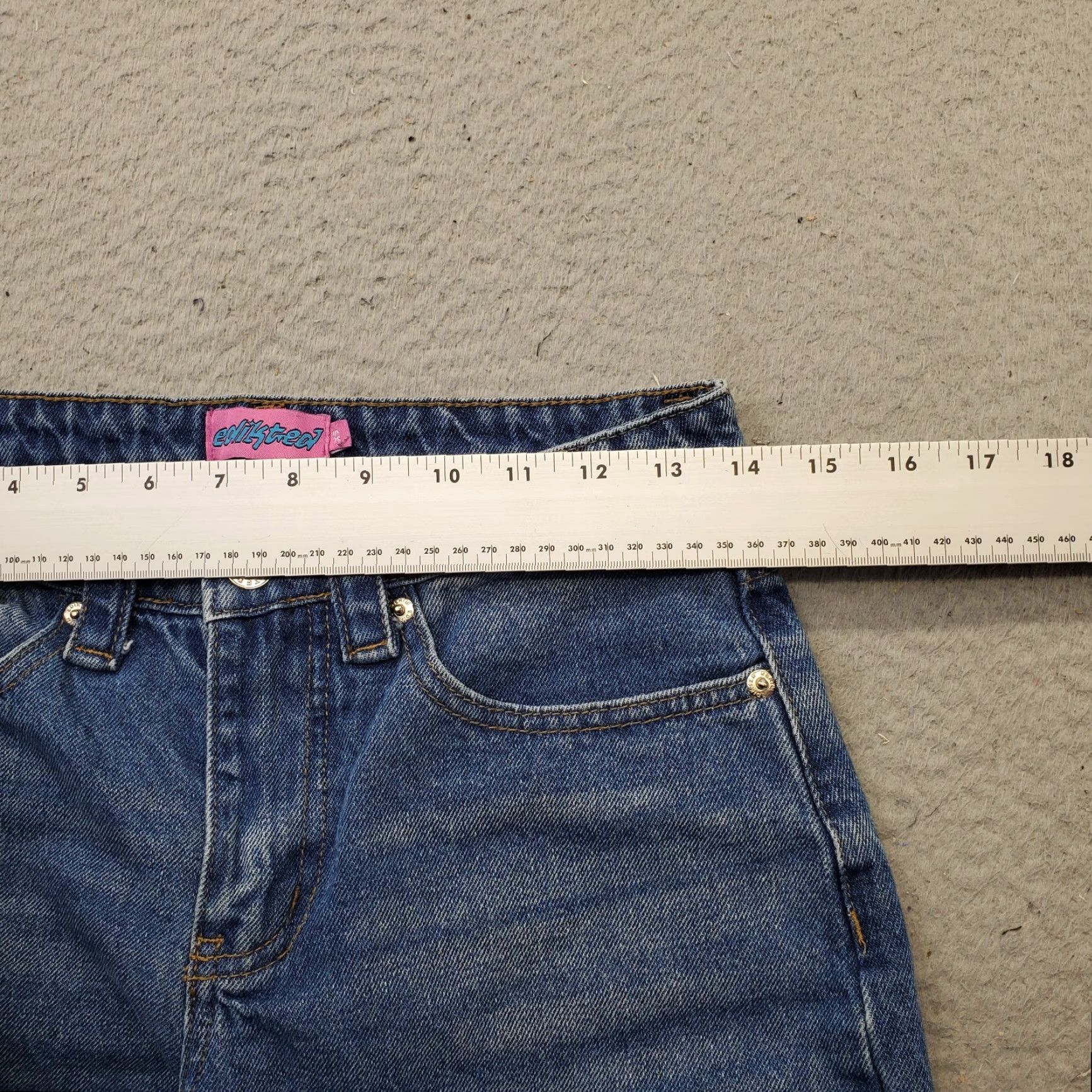 Vintage Edikted Womens XS Blue Denim Baggy Jeans Carpenter Faded Medium Wash 5-Pocket Regular Inseam 30.25" Hammer Loop Streetwear Size 26" / US 2 / IT 38 - 6 Thumbnail