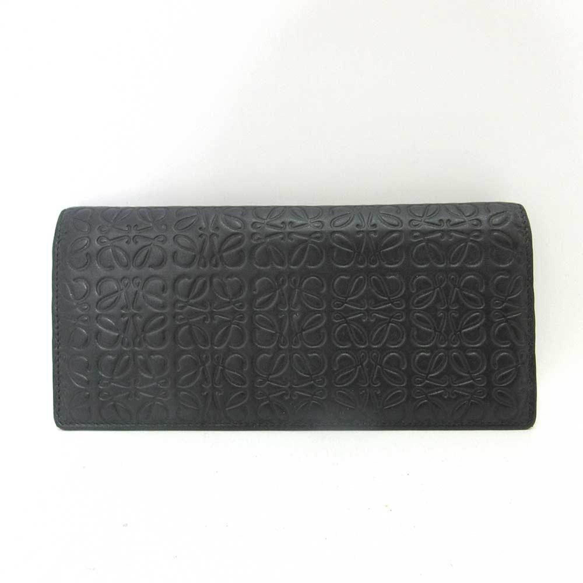 image of Loewe Wallet Long Bi-Fold Dark Navy Blue Anagram Ladies Leather in Black, Women's