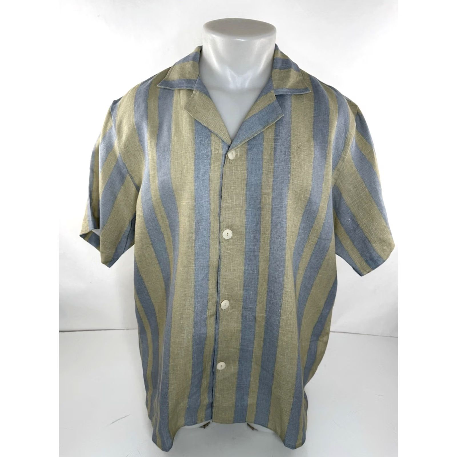 OAS OAS LINEN Mens L Striped Resort Shirt EXCELLENT Shirt Mens L Blue / Green Linen Striped Button-Up Short Sleeve 90s? Size US L / EU 52-54 / 3 - 2 Thumbnail