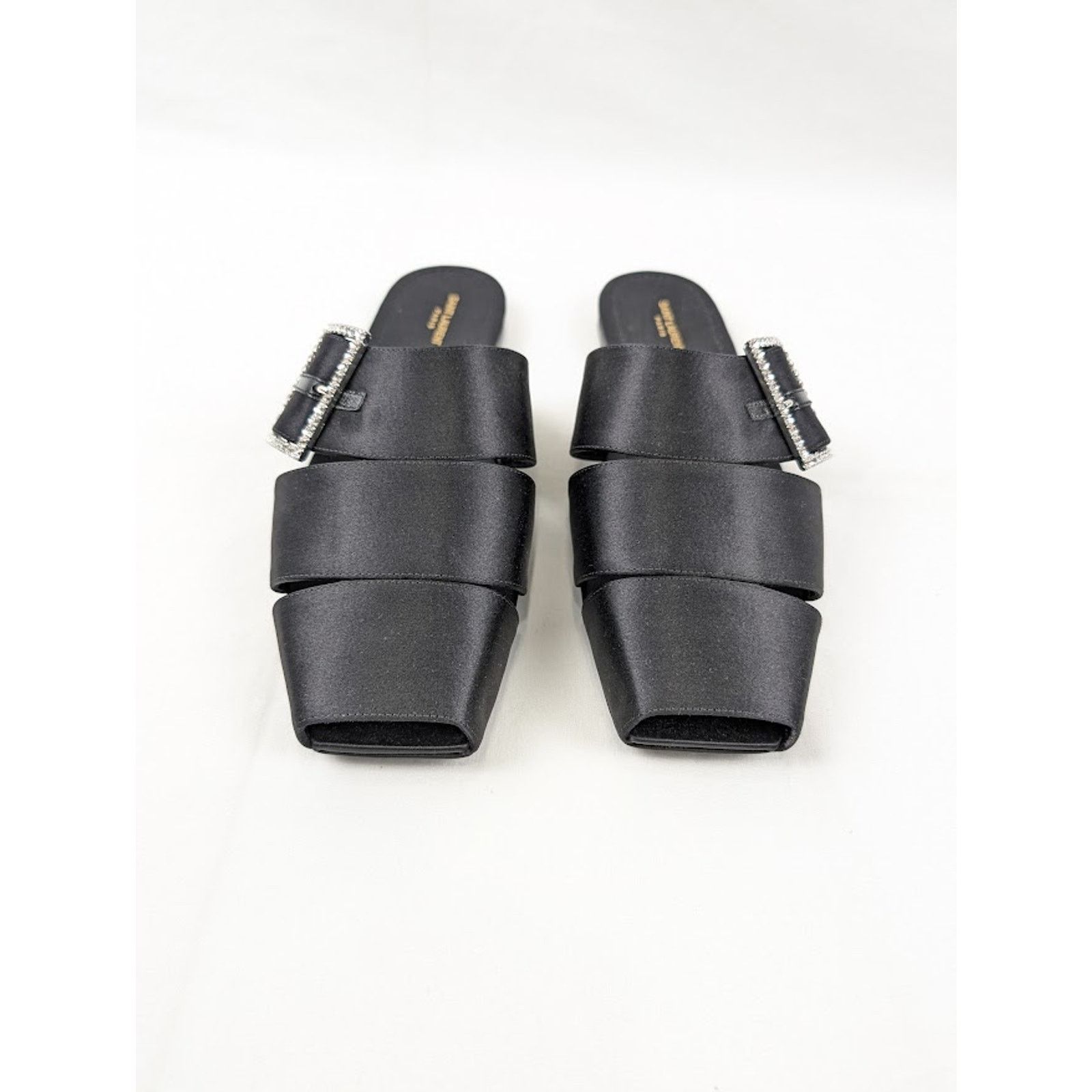 Saint Laurent Paris o1rshd1 Jacques Slide Strass Crepe Satin Sandal in Nero Size US 10.5 / EU 43-44 - 10 Thumbnail