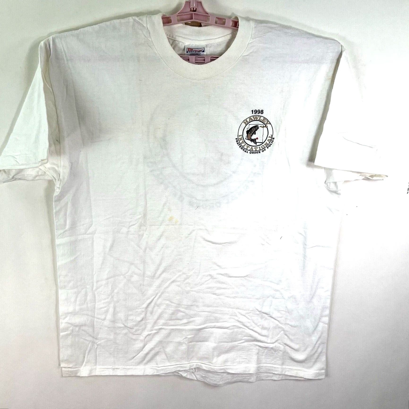 Vintage VINTAGE 1998 Police Hawley Fishing Tournament T-Shirt Mens XL White Graphic Print Crew Neck Short Sleeve Limited Edition Size US XL / EU 56 / 4 - 2 Thumbnail
