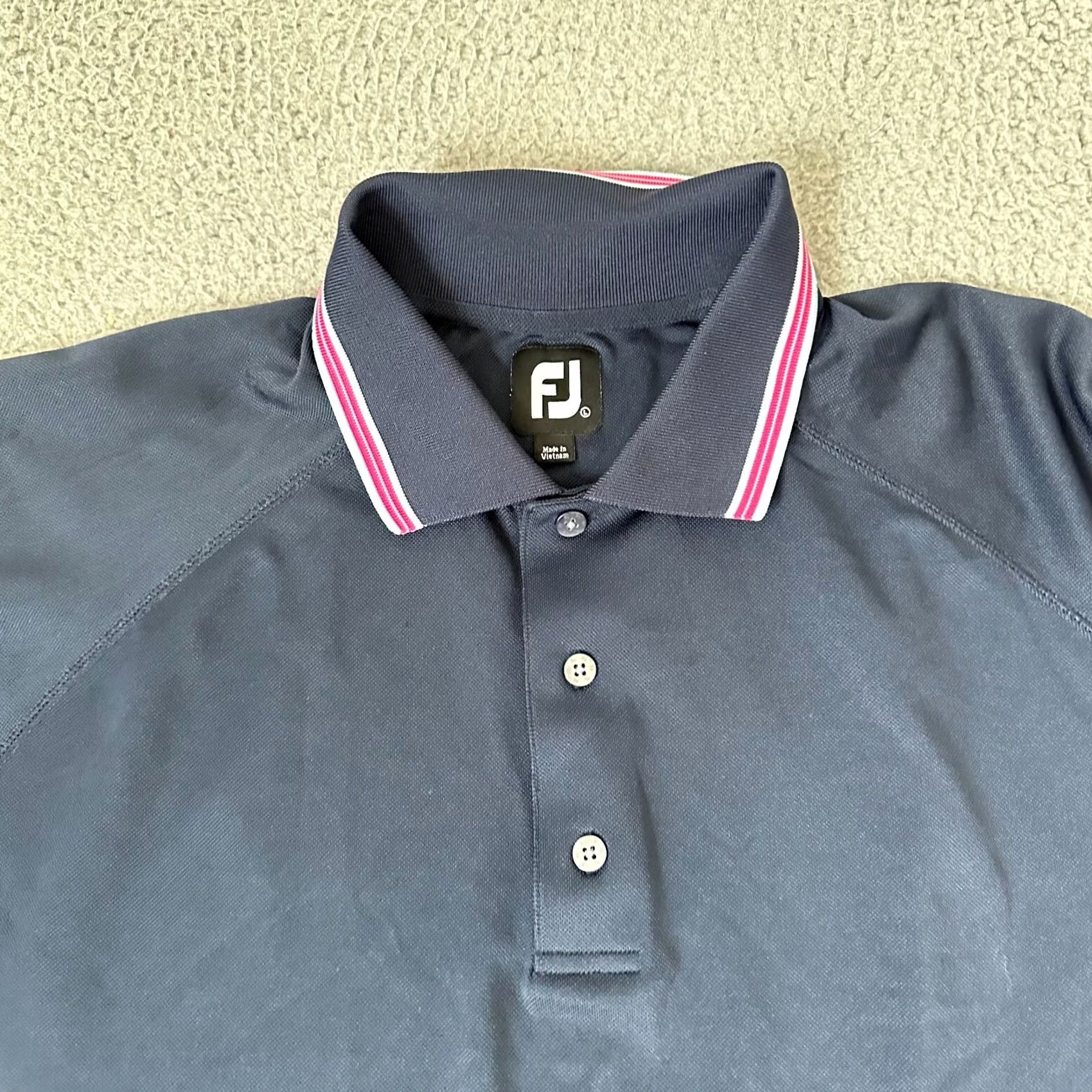 Footjoy FootJoy Polo Shirt Adult Large Blue Stripe Short Sleeve Collared Regular Breathable Lightweight Polyester Spandex Golf Mens 90s Sports Size US L / EU 52-54 / 3 - 2 Thumbnail