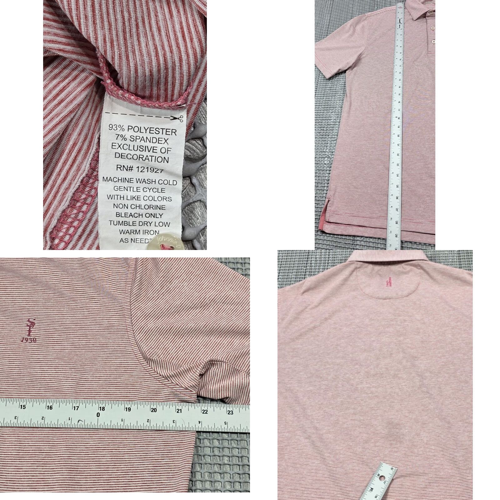 johnnie-O Johnnie O Performance Golf Polo Shirt Mens M Pink White Stripe Short sleeve Size US M / EU 48-50 / 2 - 8 Thumbnail
