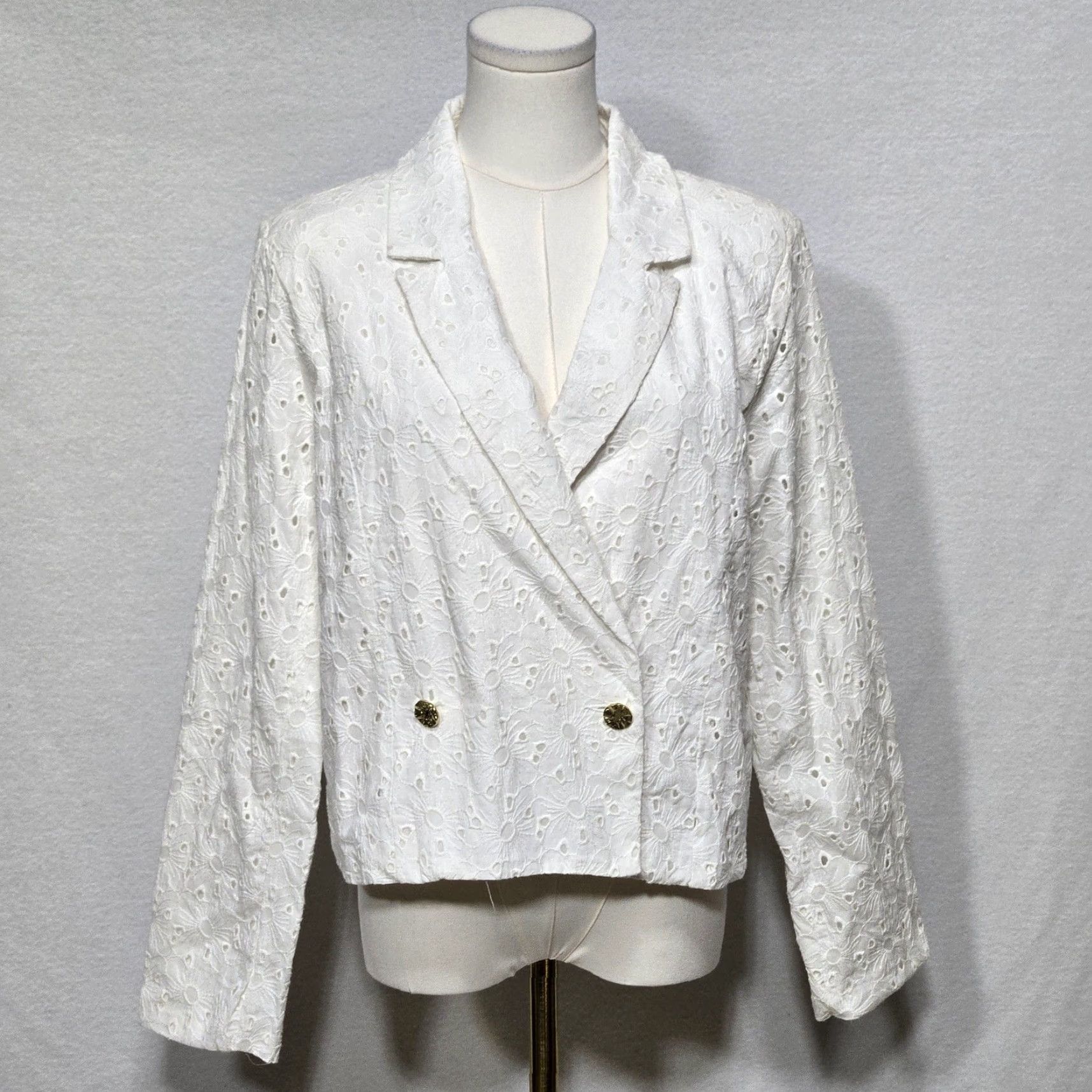Doublet Versona Blazer Womens Large White Eyelet Embroidered Double Breasted Gold Button Size L / US 10 / IT 46 - 3 Thumbnail