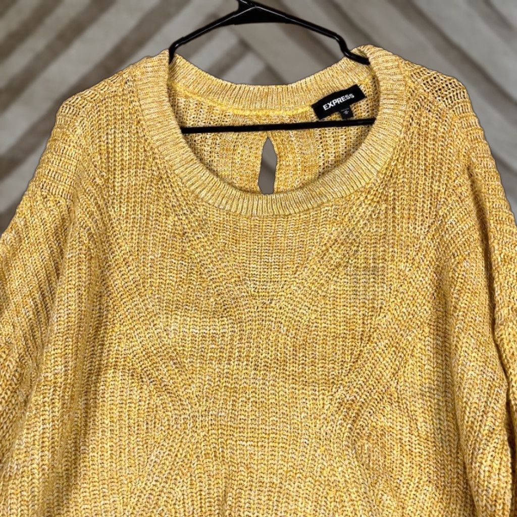 Express Express Womens Sweater Crew Neck Open Back Medium Yellow White Knit Pull Over Casual Workwear Women M - 2? Size M / US 6-8 / IT 42-44 - 1 Thumbnail