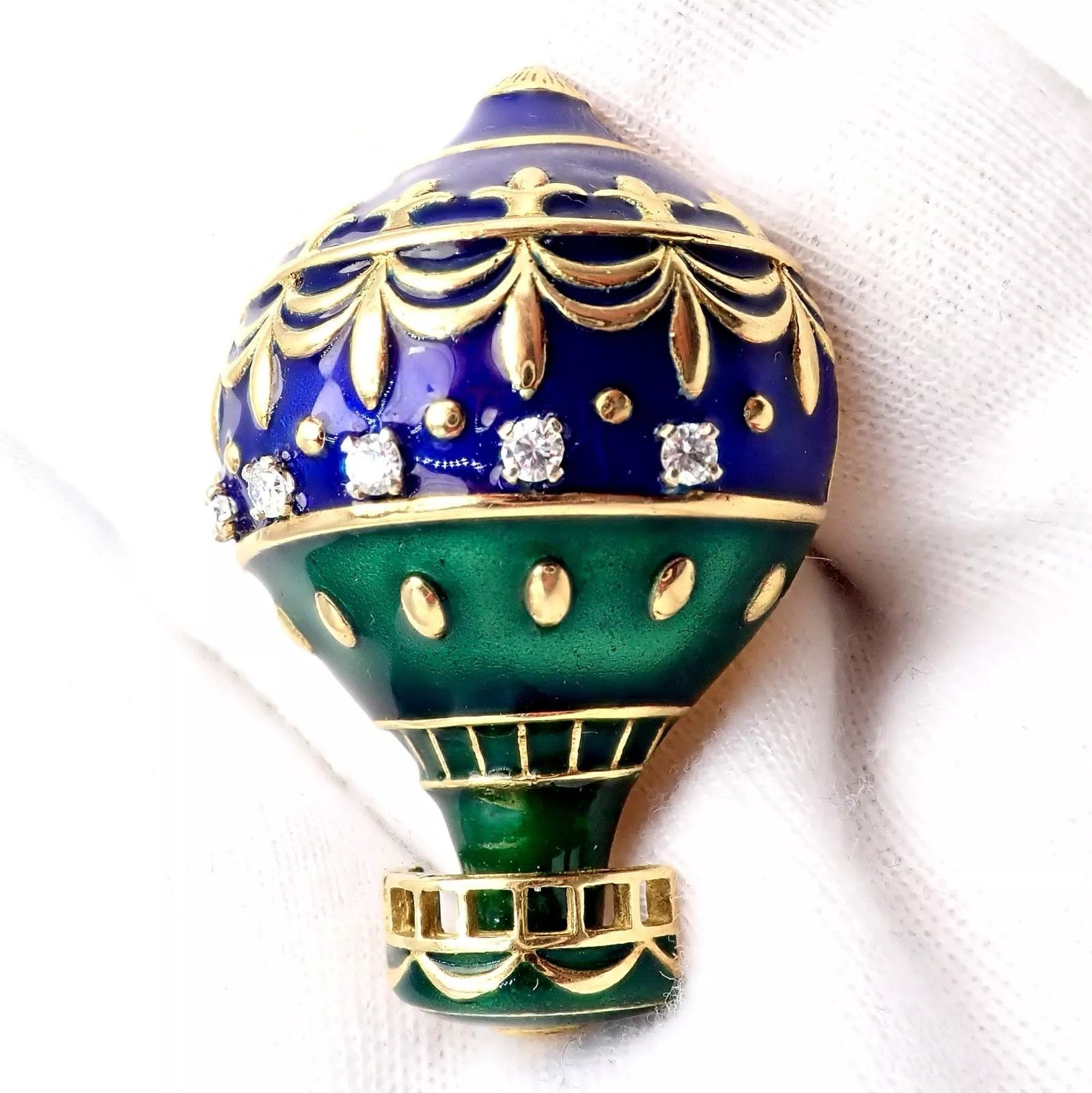 Dior Dior 18k Yellow Gold Diamond Enamel Jules Verne Pin Brooch Size ONE SIZE - 9 Thumbnail