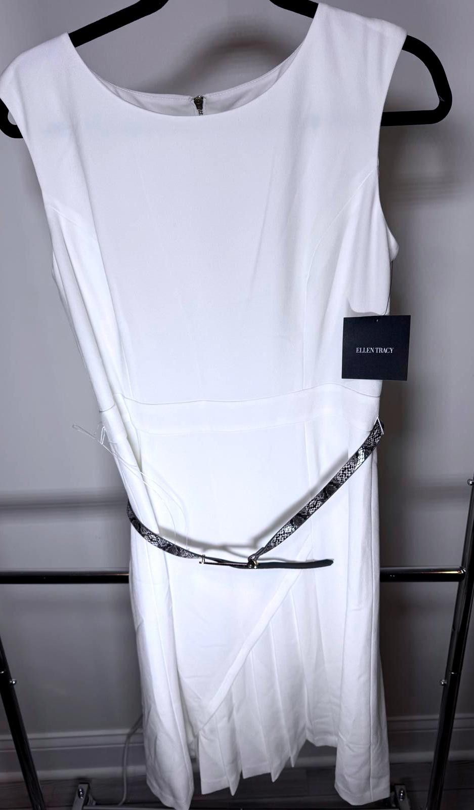 Elegant Ellen Tracy White Dress with Belt