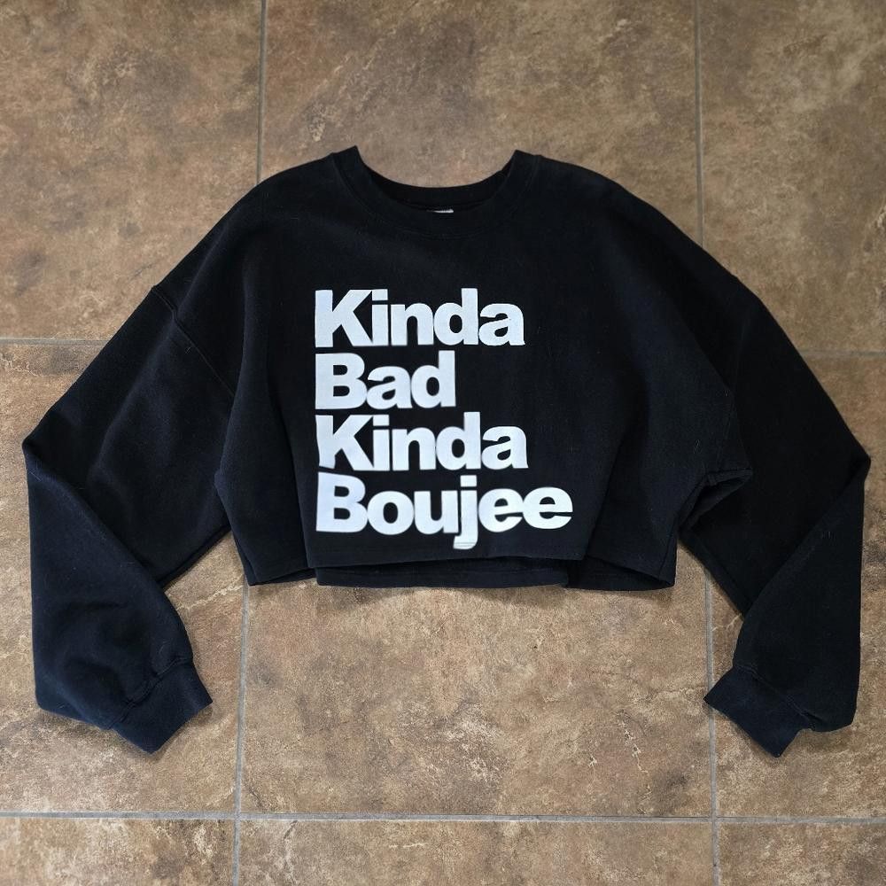Gildan Black Kinda Bad Kinda Boujee Cropped Sweatshirt Size XXL / US 16-18 / IT 52-54 - 1 Thumbnail