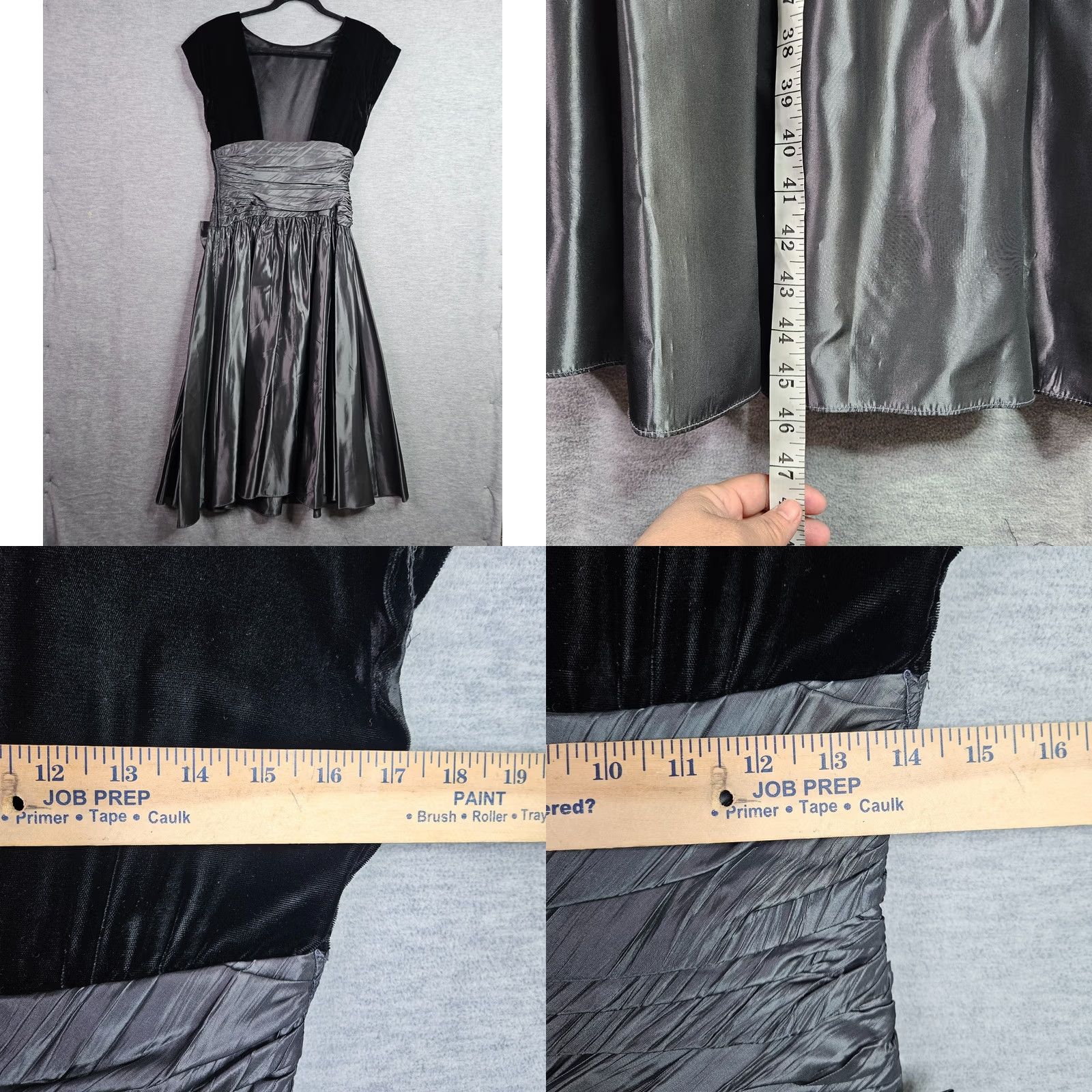 Velvet Vintage Patty O’Neil Grey Black Satin Velvet Cocktail Dress 7/8 Made USA Size M / US 6-8 / IT 42-44 - 9 Thumbnail