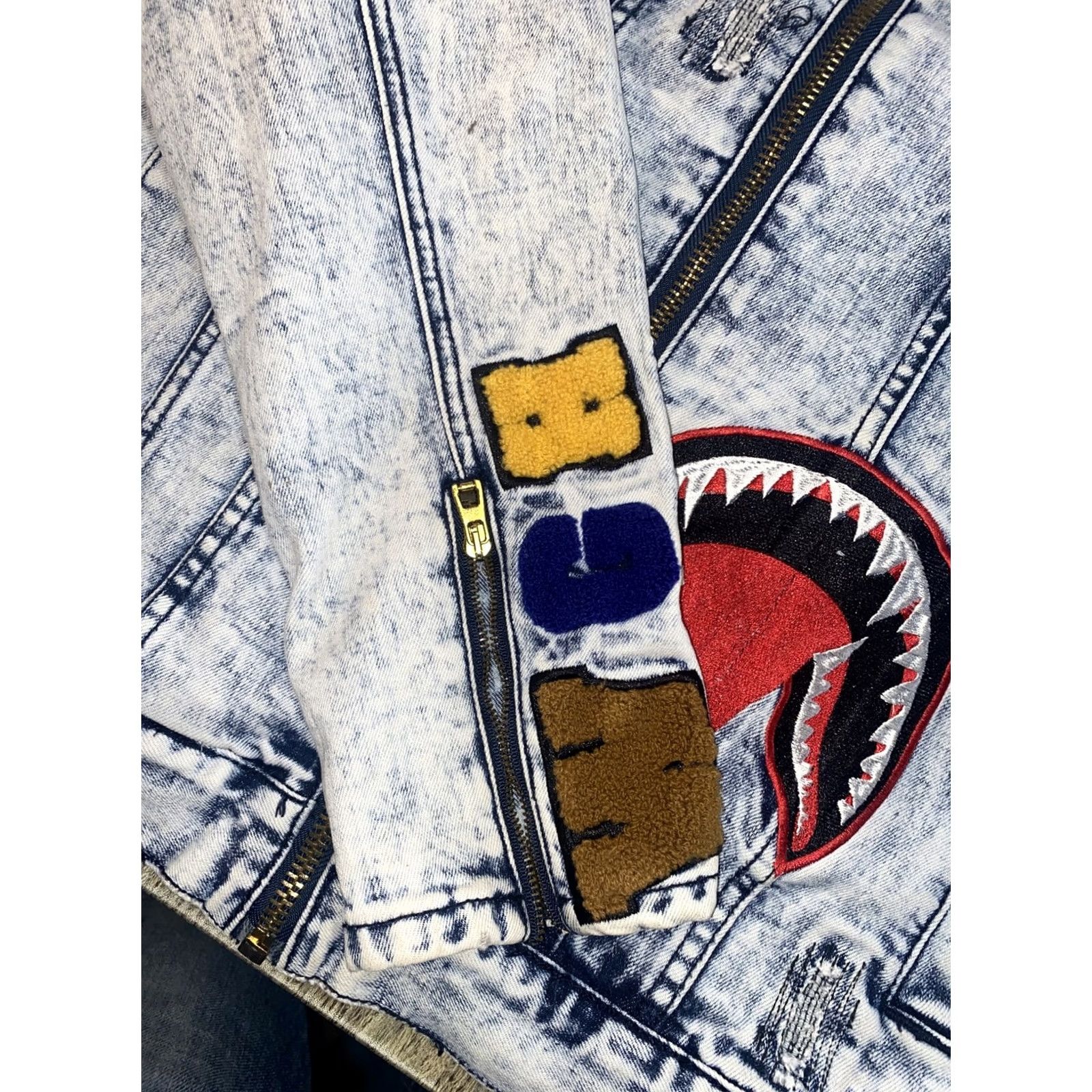 Vintage Makobi Jean Jacket L Destress Patches Men’s Denim Blue Jacket Regular Size Large Mens Jeans Size US 33 - 2 Thumbnail