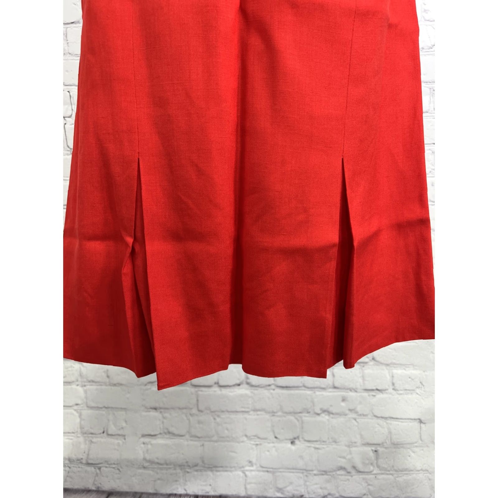 Vintage VINTAGE Adele Simpson Candy Apple Red Linen Blend High Waist Pleated Long Skirt Size 34" / US 12 / IT 48 - 5 Thumbnail