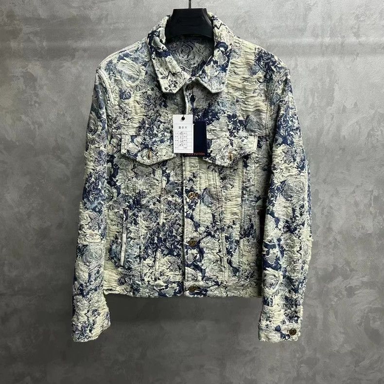 Louis Vuitton Blue botanical floral print logo denim jacke