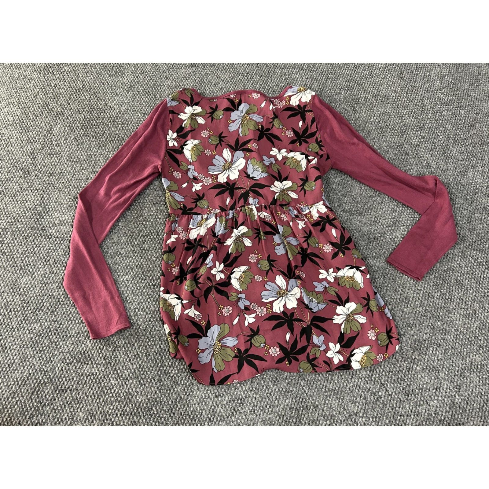 Loft VINTAGE LOFT Outlet Shirt Womens XS Pink Floral Back Long Sleeve Mixed Media Top Hi Low Size XS / US 0-2 / IT 36-38 - 6 Thumbnail