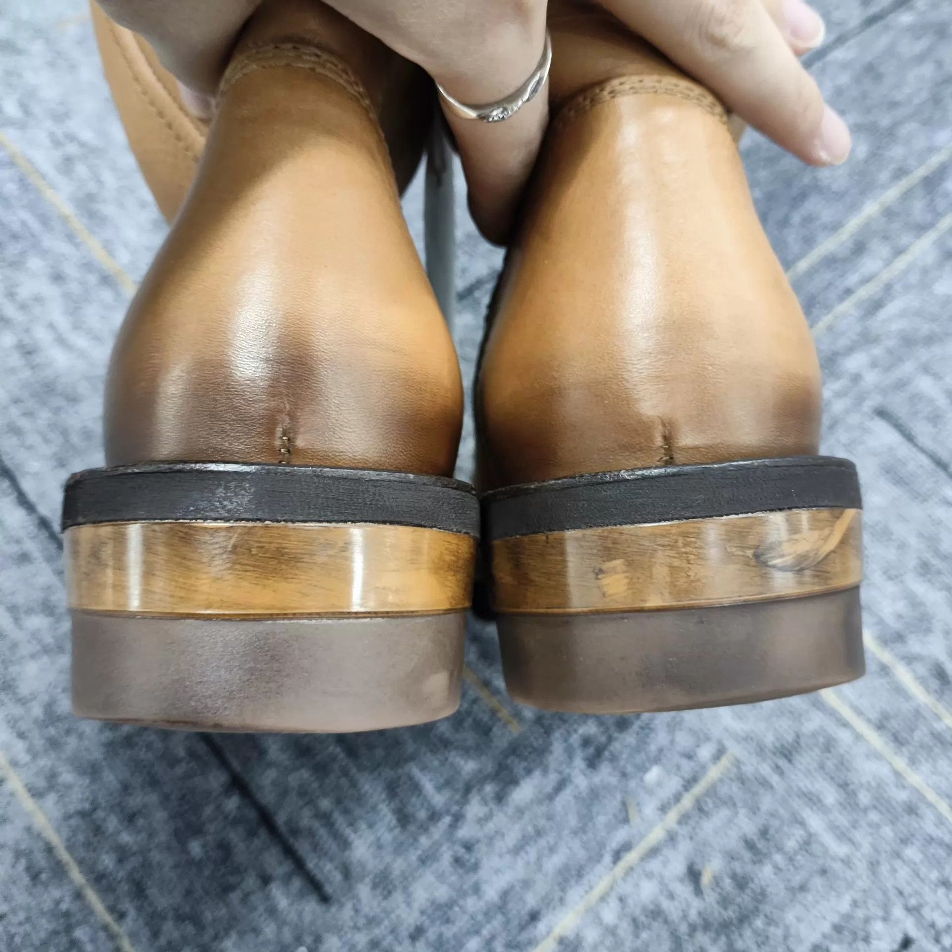 Miu Miu Miumiu26SS L.Brown Distressed Leather Western Boot Low Heel Size US 5.5 / IT 35.5 - 5 Thumbnail