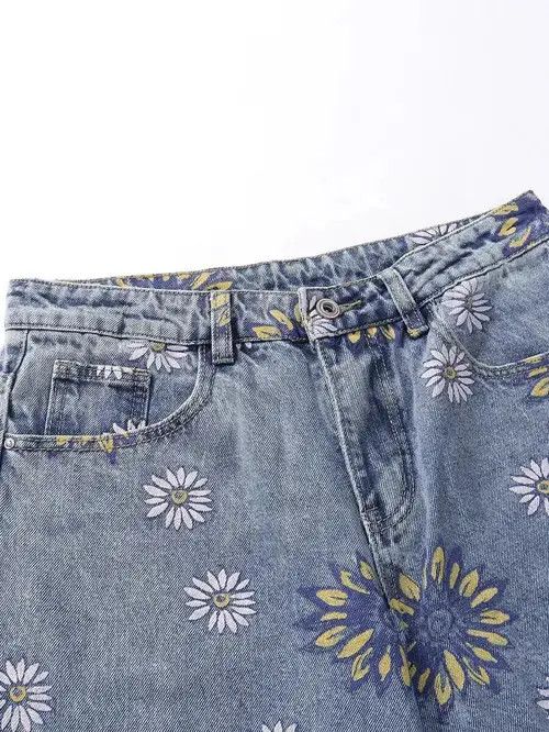 Japanese Brand × Vintage Retro Punk Pants Vintage Denim Floral Print Size US 32 / EU 48 - 3 Thumbnail