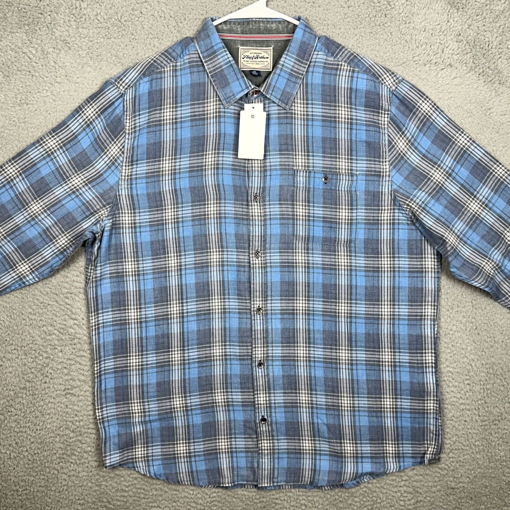Flag & Anthem Flag & Anthem Shirt Plaid Button-Up Long Sleeve Men XL Blue Gray Casual Workwear Modern Classic Fit Jacket Style Size US XL / EU 56 / 4 - 3 Thumbnail