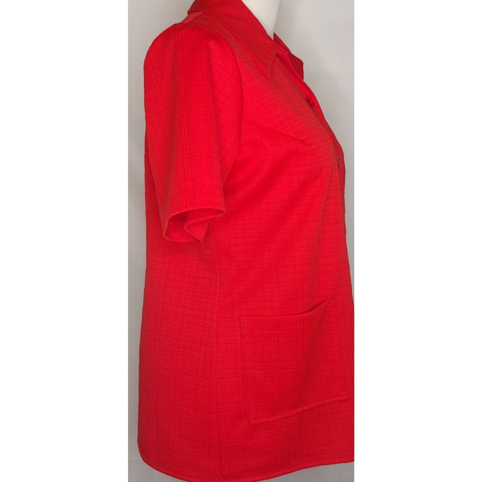 Etro VINTAGE Womens 14 Shirt Bright Red Short Sleeve Button Polyester Blouse Retro Size XL / US 12-14 / IT 48-50 - 4 Thumbnail