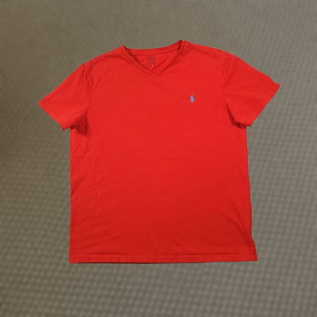 Polo Ralph Lauren Polo Ralph Lauren Shirt Mens Large Red V Neck Cotton T-Shirt Tee Pony Embroidered Blue Pocket? Size US L / EU 52-54 / 3 - 1 Thumbnail