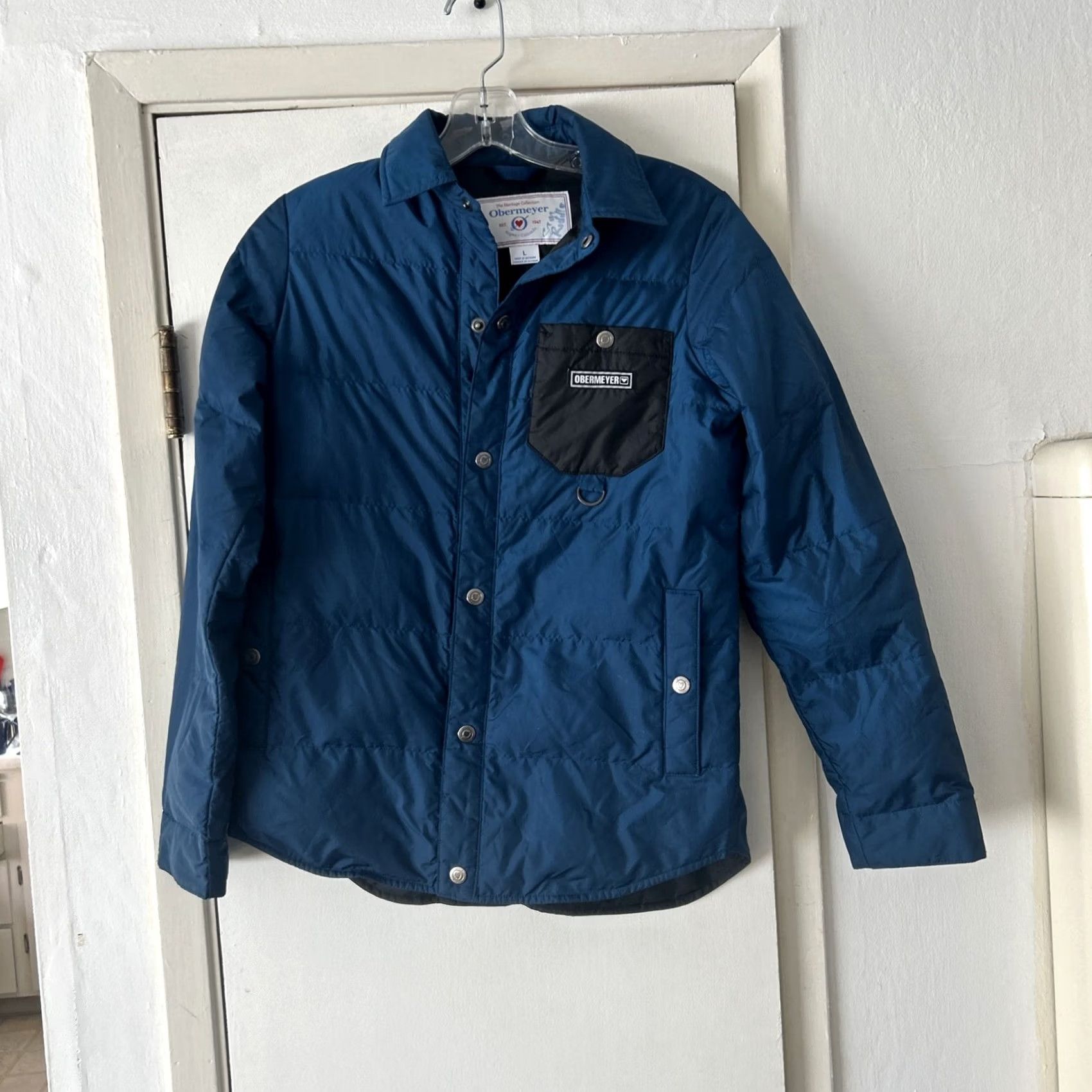 Obermeyer VINTAGE Obermeyer Lightweight Womens L Casual Blue Down Button Up Shacket EUC Size L / US 10 / IT 46 - 2 Thumbnail