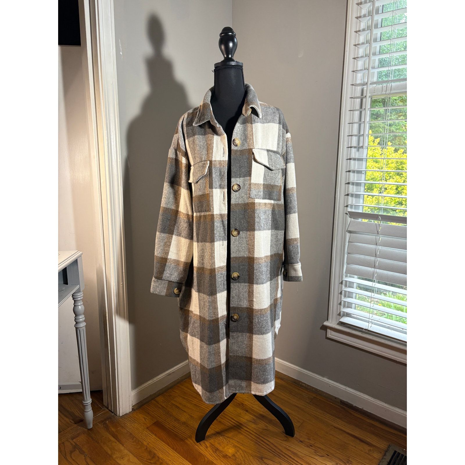Other Tan and brown plaid flannel Long Shacket Size M / US 6-8 / IT 42-44 - 4 Thumbnail