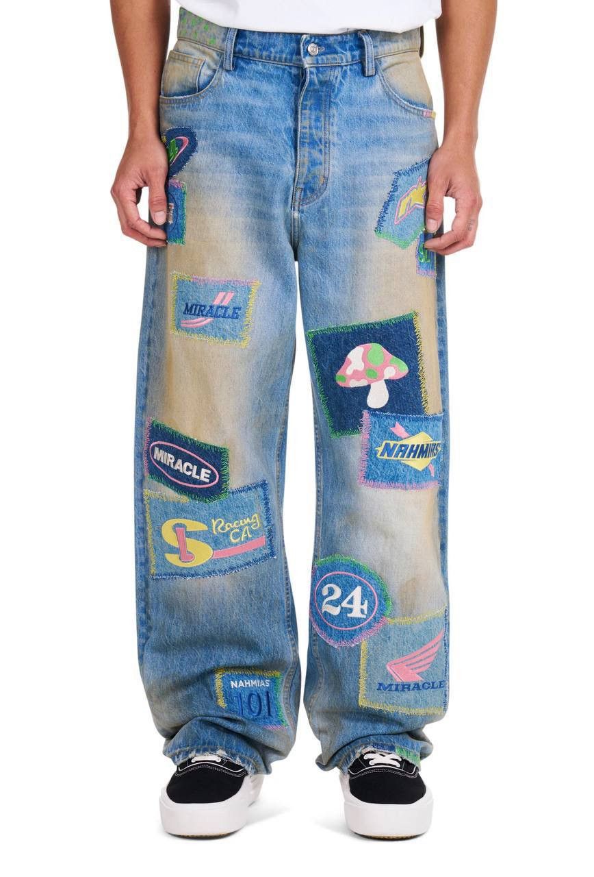 Nahmias Nahmias Patchwork Jeans Wide Fit Denim NWT Size 34 Size US 34 / EU 50 - 1 Thumbnail
