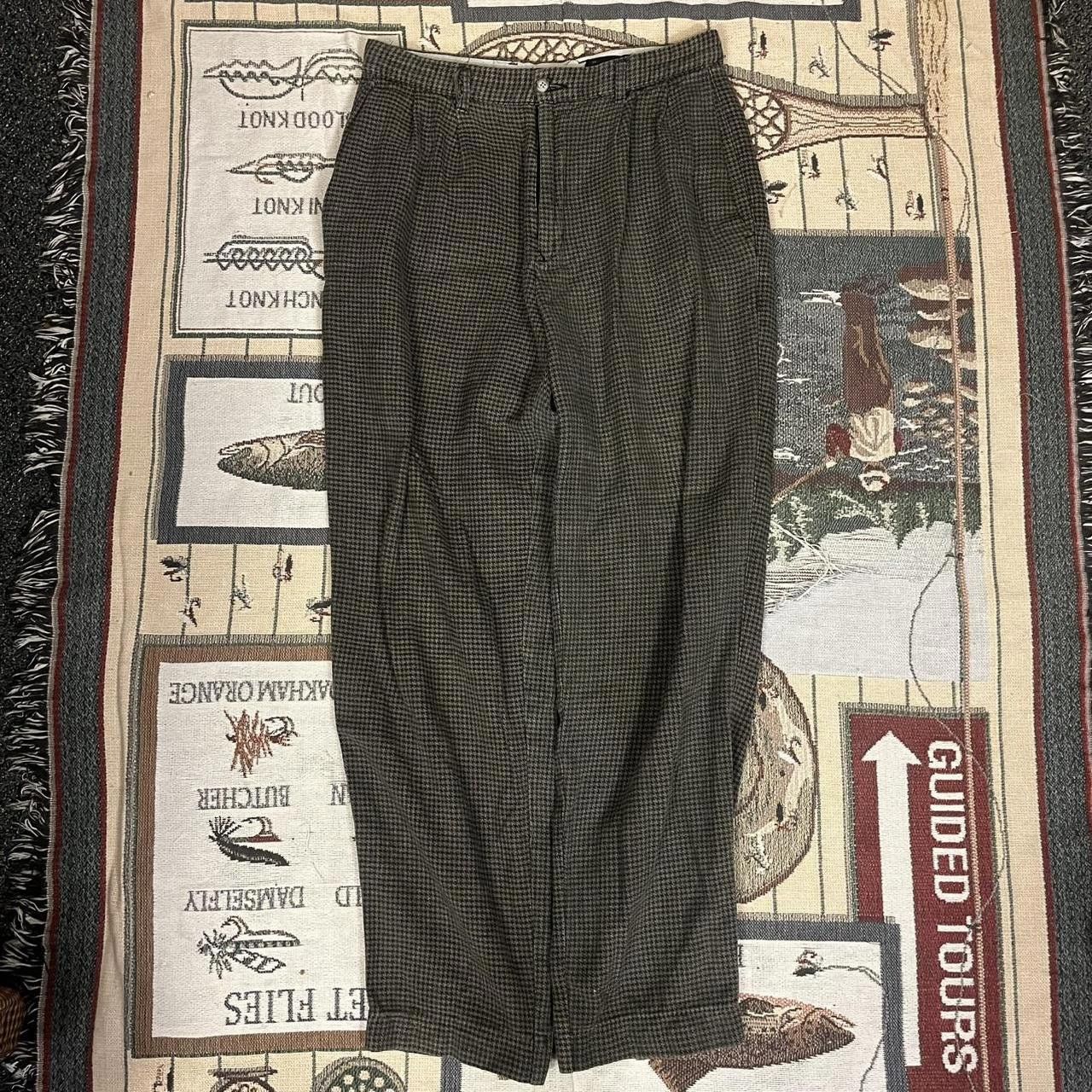 Designer Brown and Navy Plaid Cotton Trousers Size US 31 - 1 Thumbnail