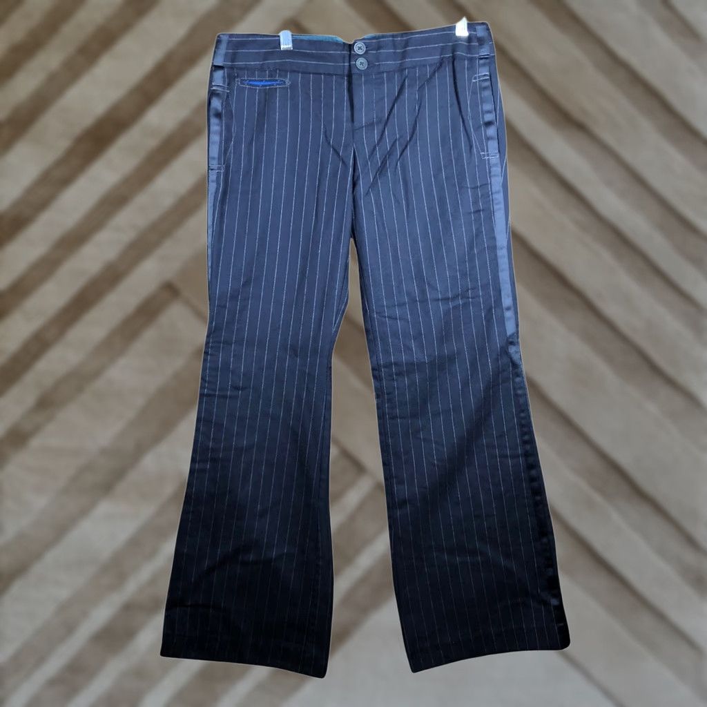 Express Express Womens Pants Blue White Pinstripe Mid Rise Wide Straight Wool Blend 8 Size 24" / US 00 / IT 34 - 1 Thumbnail