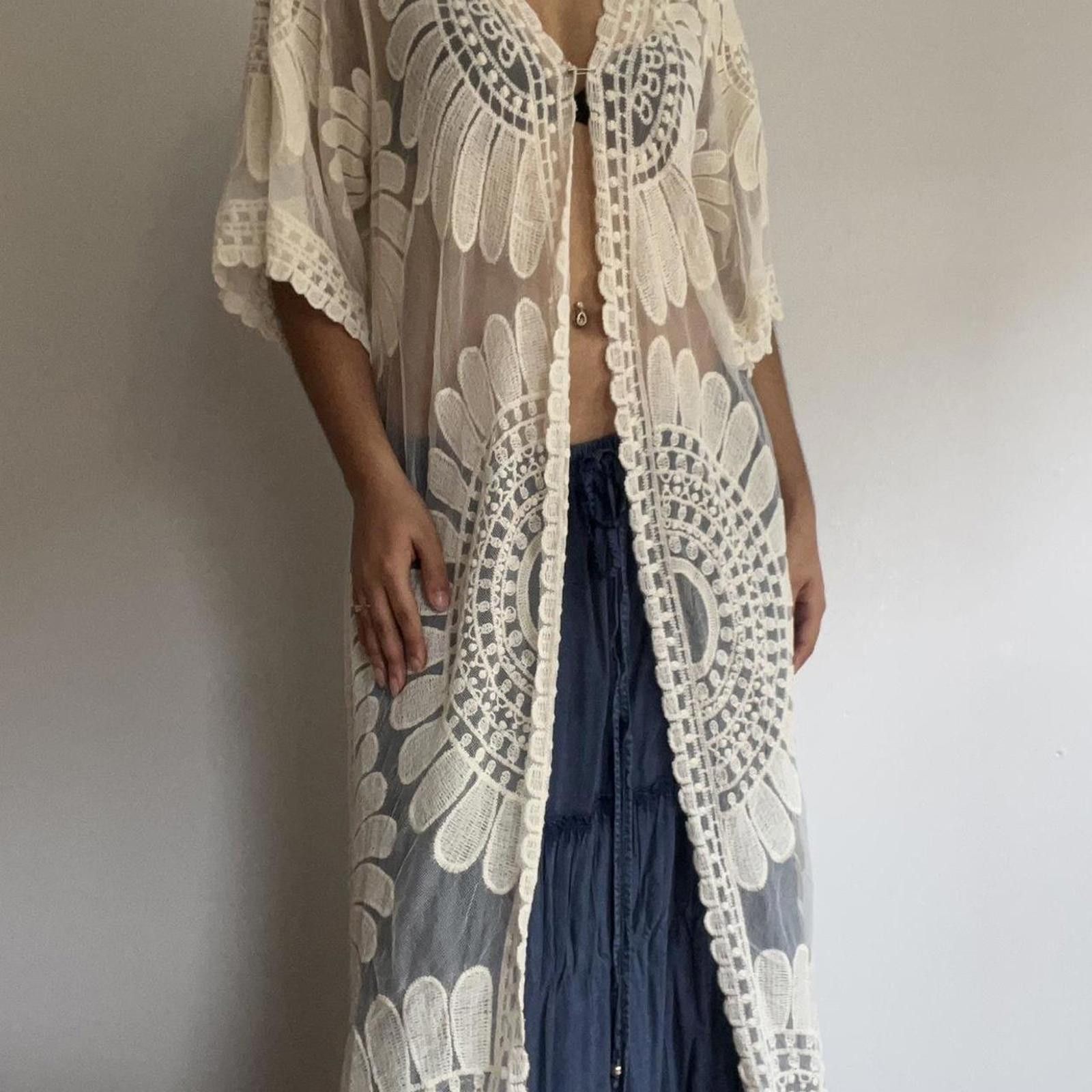 Other Cream and white floral crochet cover-up and sheer lace trim Size ONE SIZE - 3 Thumbnail