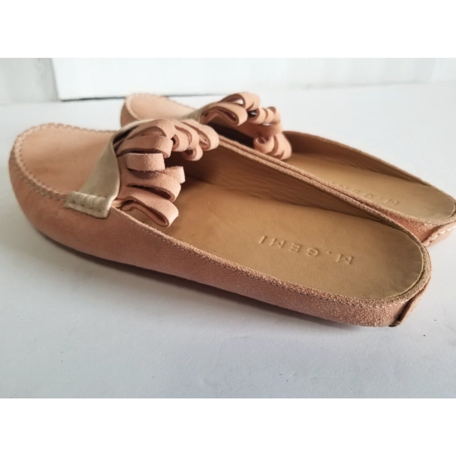 Vintage M. Gemi Felize Fringe Mule Suede Leather Size 41 Peach Stone US 10 Women's Leather Upper Fringe Flat Slip-On Womens Shoes Size ONE SIZE - 4 Thumbnail