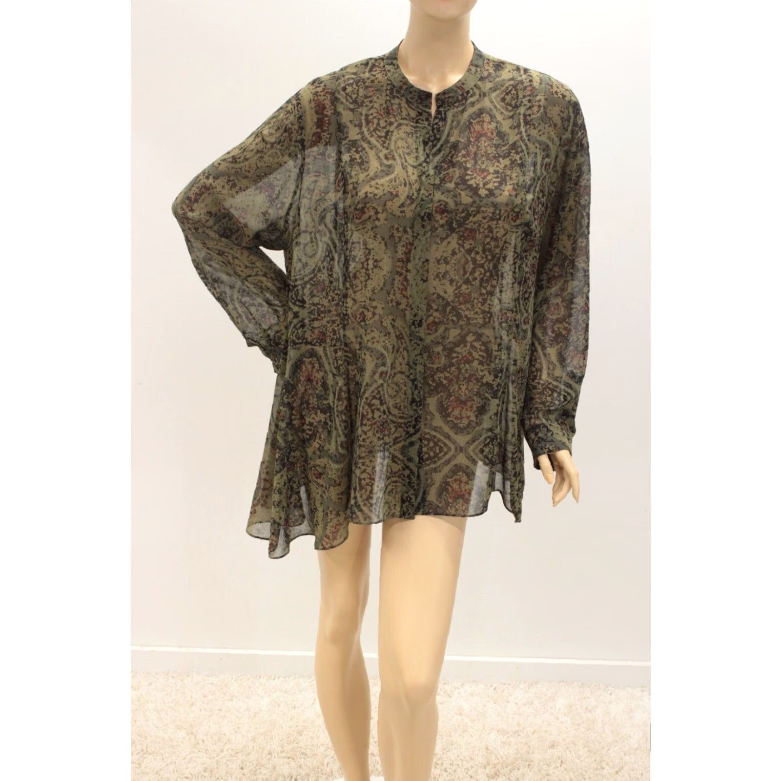 Soft Surroundings Soft Surroundings Plus Size Tunic Blouse Women's 1X Green Geometric Long Sleeve Boho Button Ruffle Casual Nature Womens Size XL / US 12-14 / IT 48-50 - 6 Thumbnail