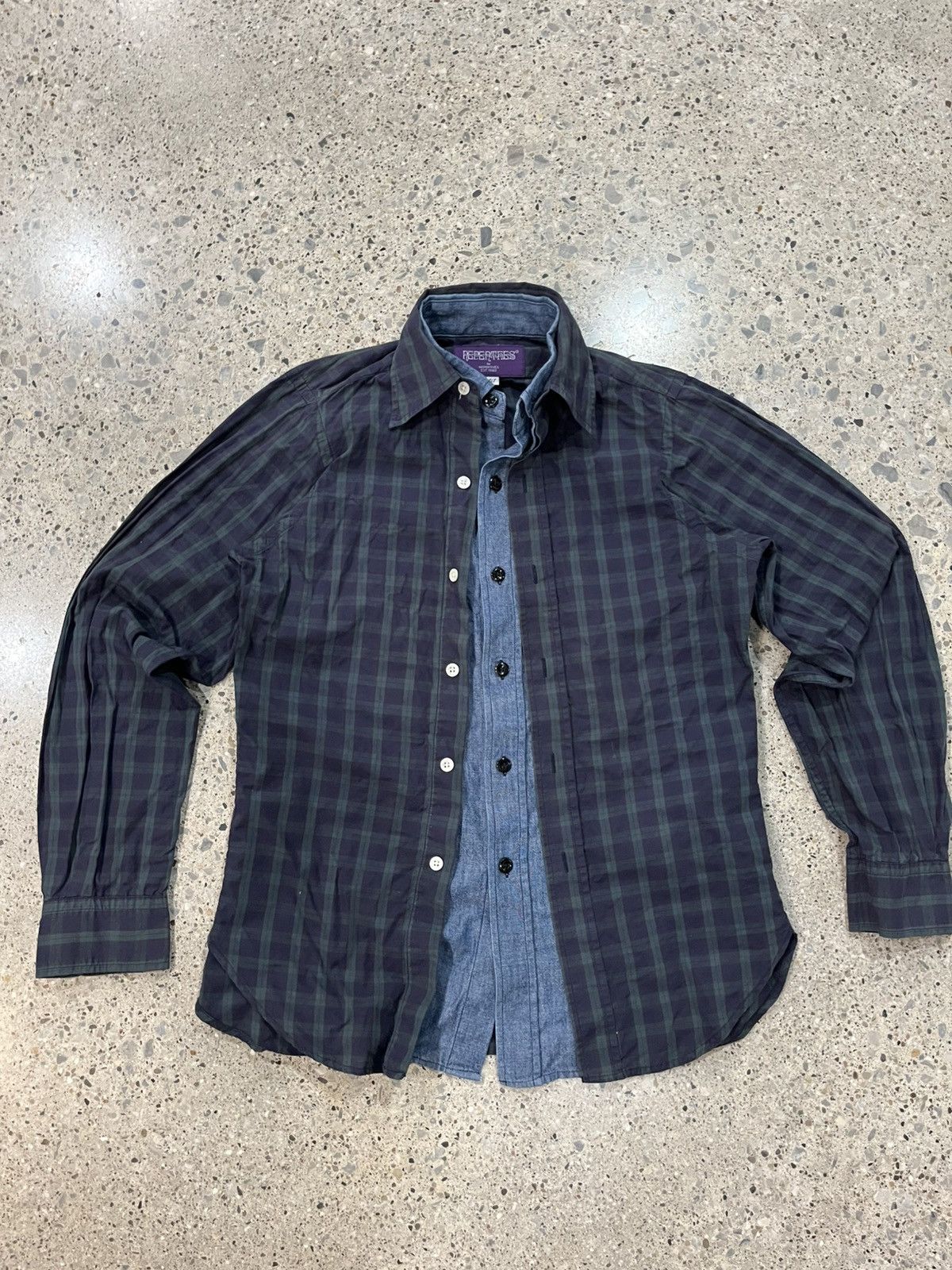 Nepenthes Navy/Green double layer dress shirt Size XS / US 0-2 / IT 36-38 - 1 Thumbnail